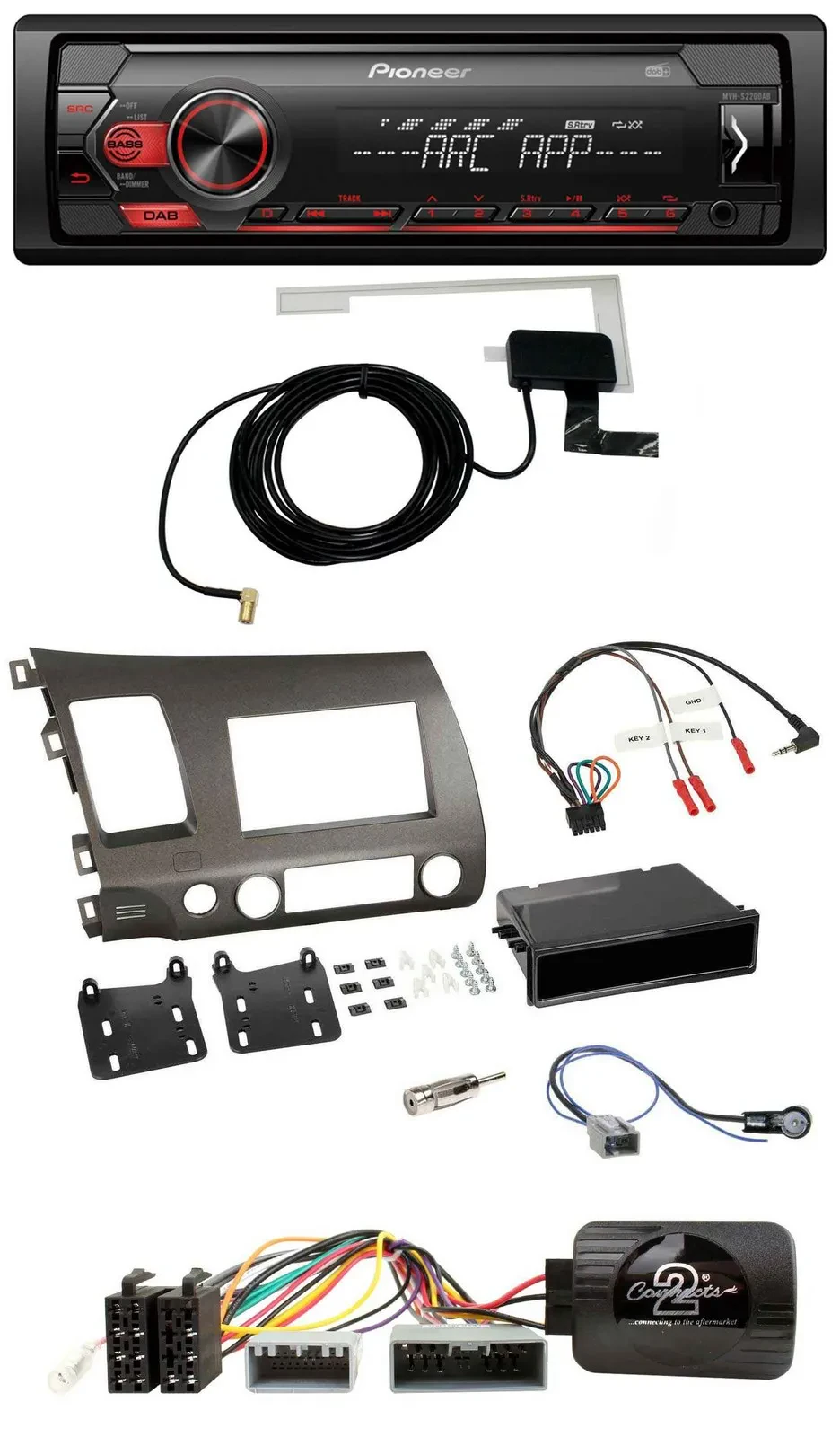 Автомагнитола для Honda Civic Hybrid 2006–2010 Pioneer 1-DIN USB DAB MP3 антрацит