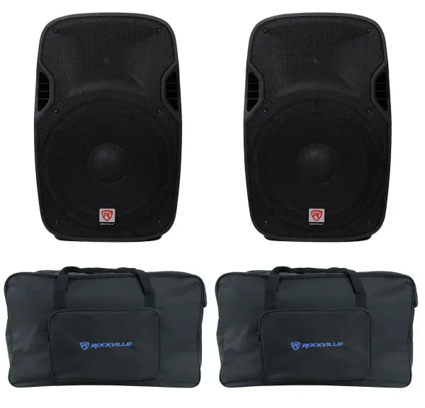 (2) Rockville SPGN154 15" 3200W DJ PA Speakers 4-Ohm+Weatherproof Speaker Bags