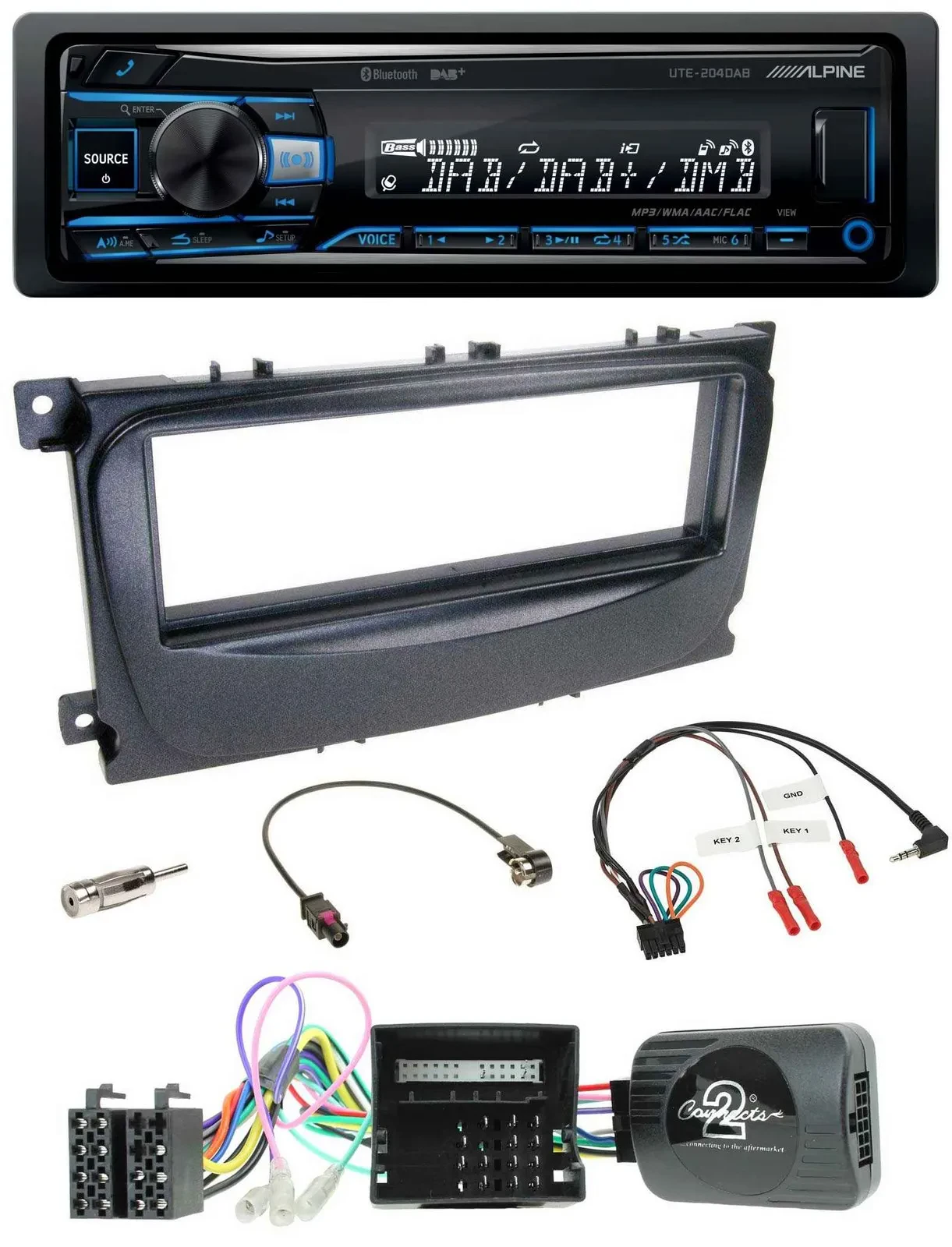 Автомагнитола Alpine USB, Bluetooth, DAB для Ford Mondeo/S-Max (2007–2014), поддержка CAN-Bus и управление с руля
