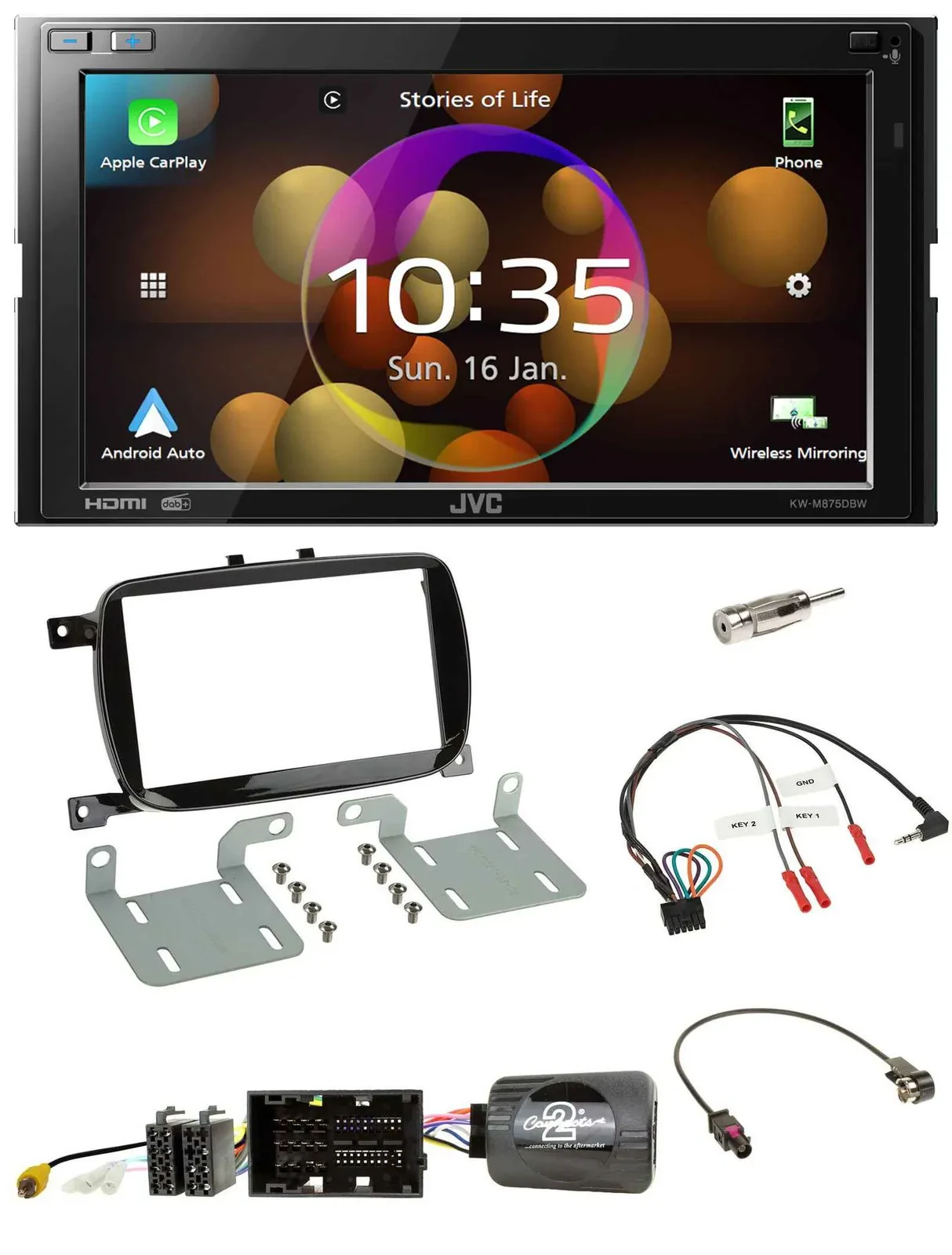 JVC DAB Lenkrad 2DIN Bluetooth USB Autoradio für 500 X ab 2016 Facelift Piano