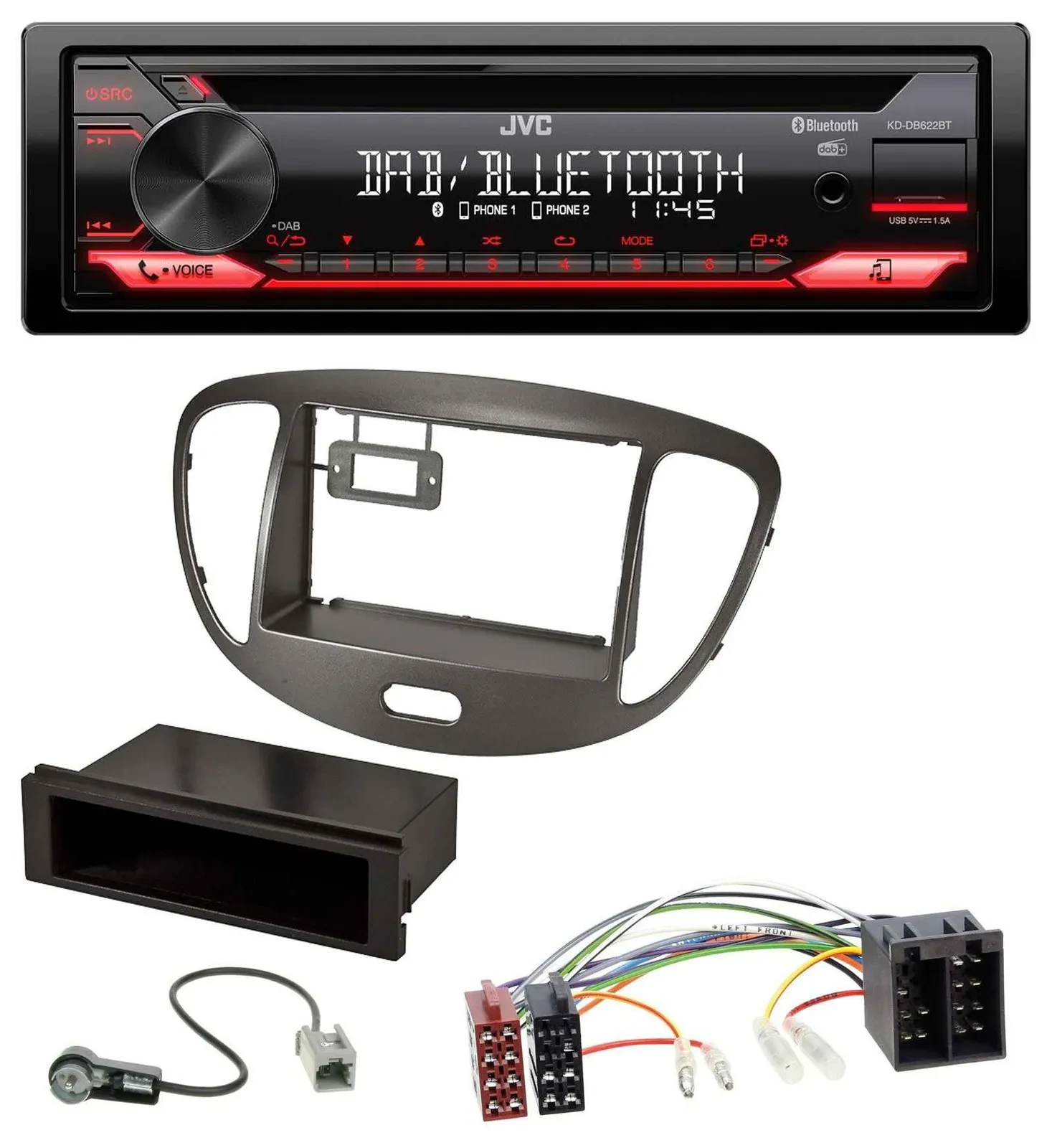 JVC CD DAB USB Bluetooth MP3 Autoradio für Hyundai i10 2008-2013 dunkelsilber