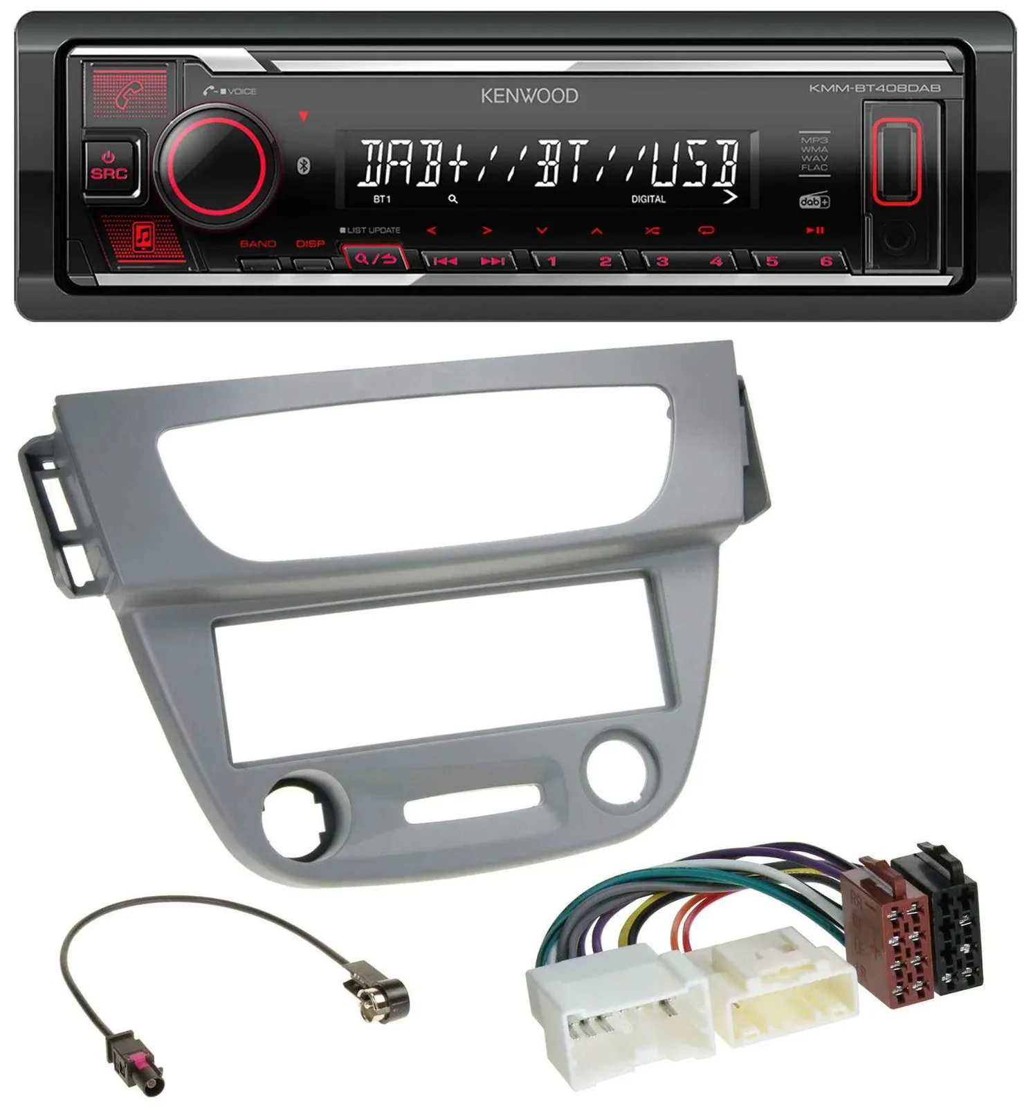 Автомагнитола для Renault Megane 3 (2012–2014) Kenwood Bluetooth, USB, DAB, MP3, серый