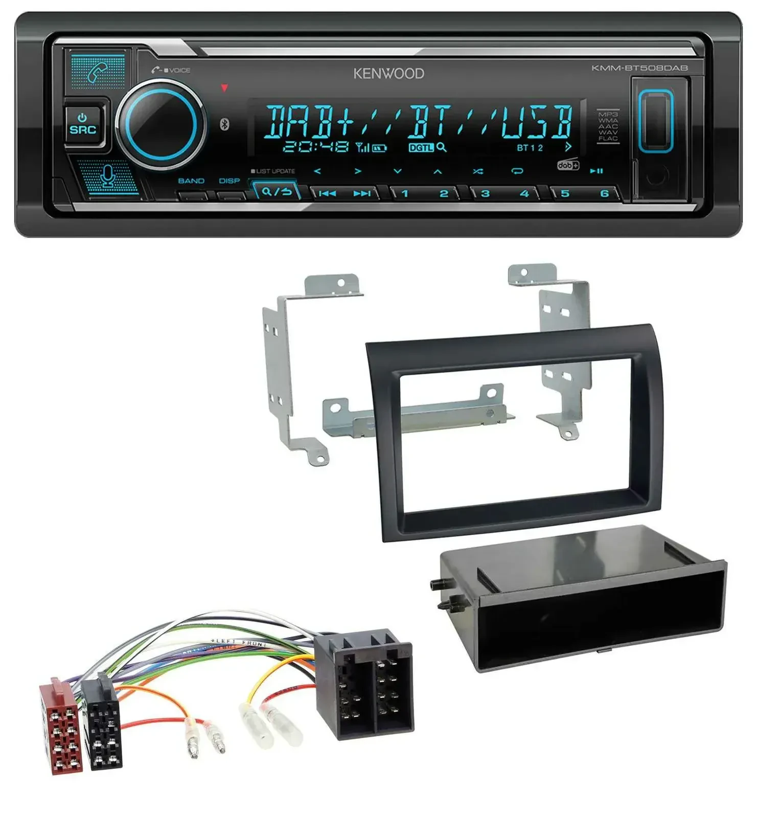 Автомагнитола Kenwood Bluetooth, MP3, DAB, USB для Citroen Jumper/Fiat Ducato (2006–2011), черная