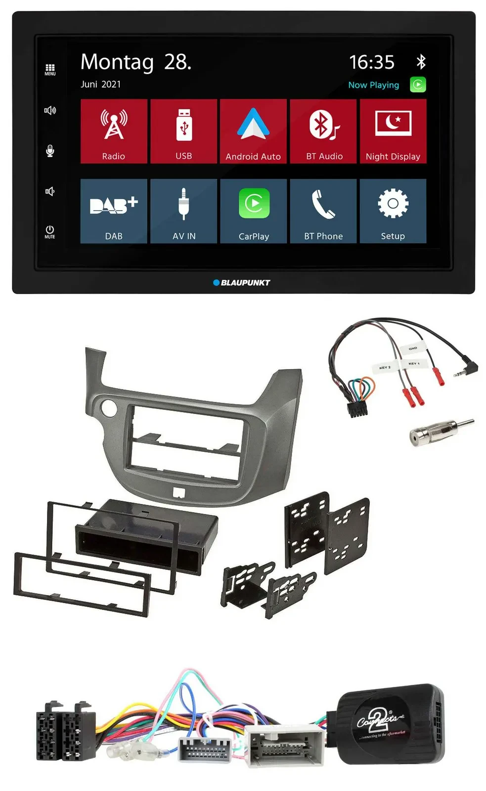 Blaupunkt Lenkrad Bluetooth DAB 2DIN USB Autoradio für Honda Jazz ab 2014 silber