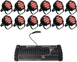 (12) Rockville WET PAR PRO Indoor/Outdoor Par Can Wash Up Lights+DMX Controller