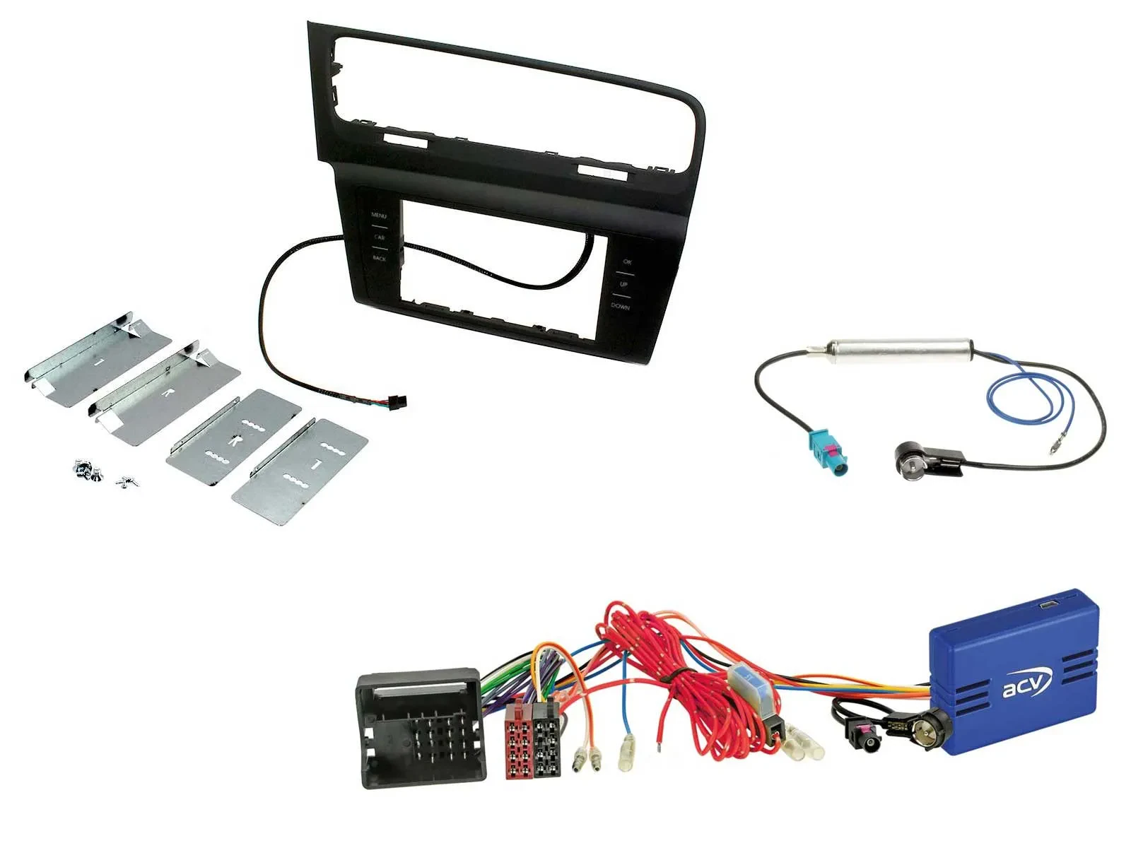 Einbauset CAN-Bus Doppel DIN Autoradio für VW Golf VII 2012-2020 schwarz