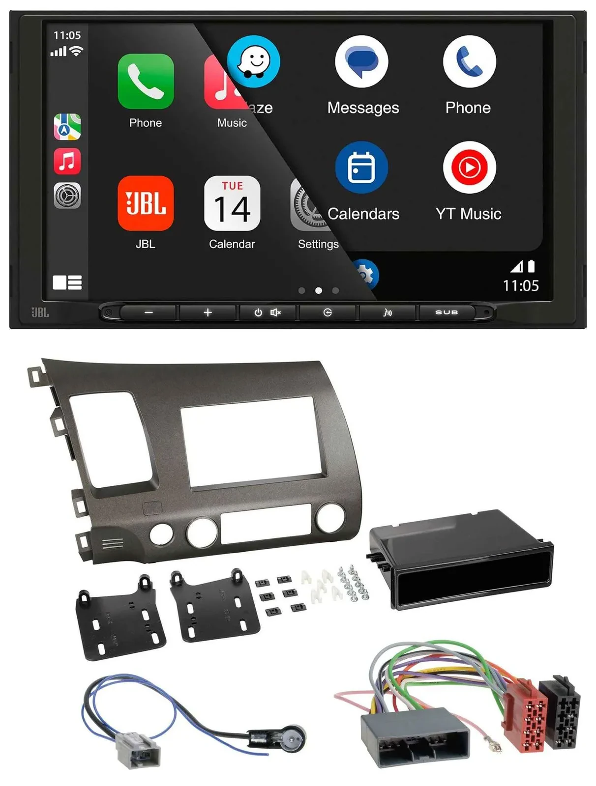 Автомагнитола для Honda Civic Hybrid (FD3, 2006–2010) JBL 2DIN, DAB, Bluetooth, USB, MP3, антрацит