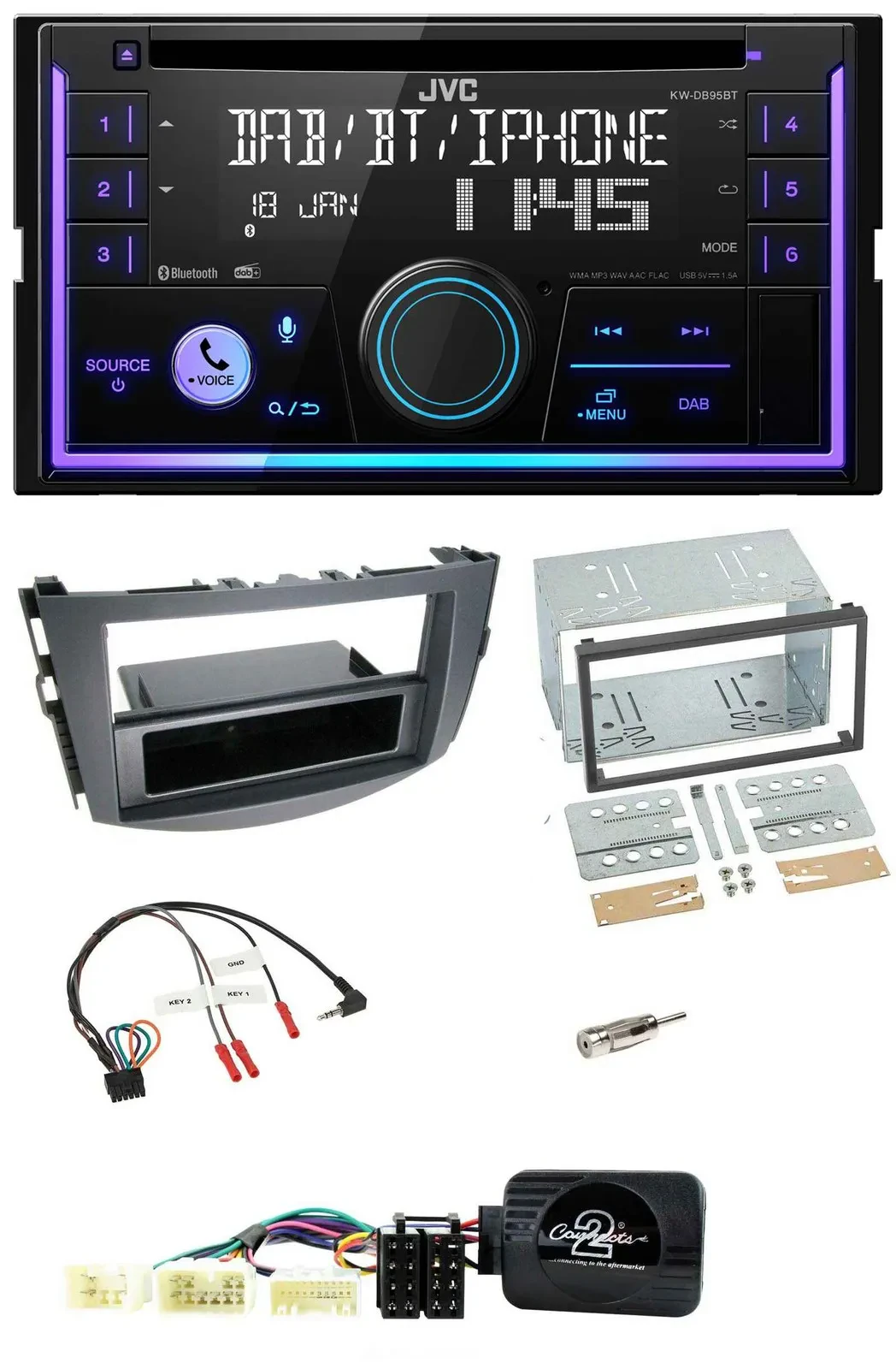 Автомагнитола JVC 2DIN, DAB, Bluetooth, CD, USB для Toyota RAV4 (2006–2011)