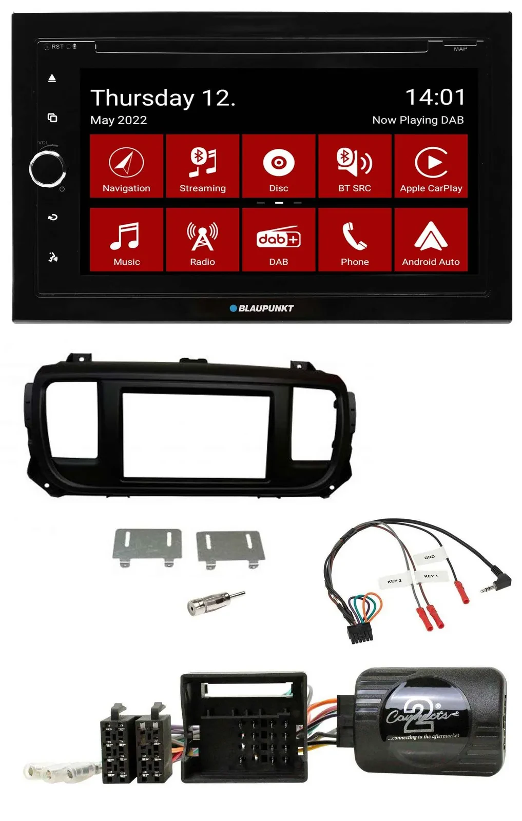 Blaupunkt 2DIN Lenkrad Bluetooth USB TMC DAB Navigation für Toyota Proace Citroe