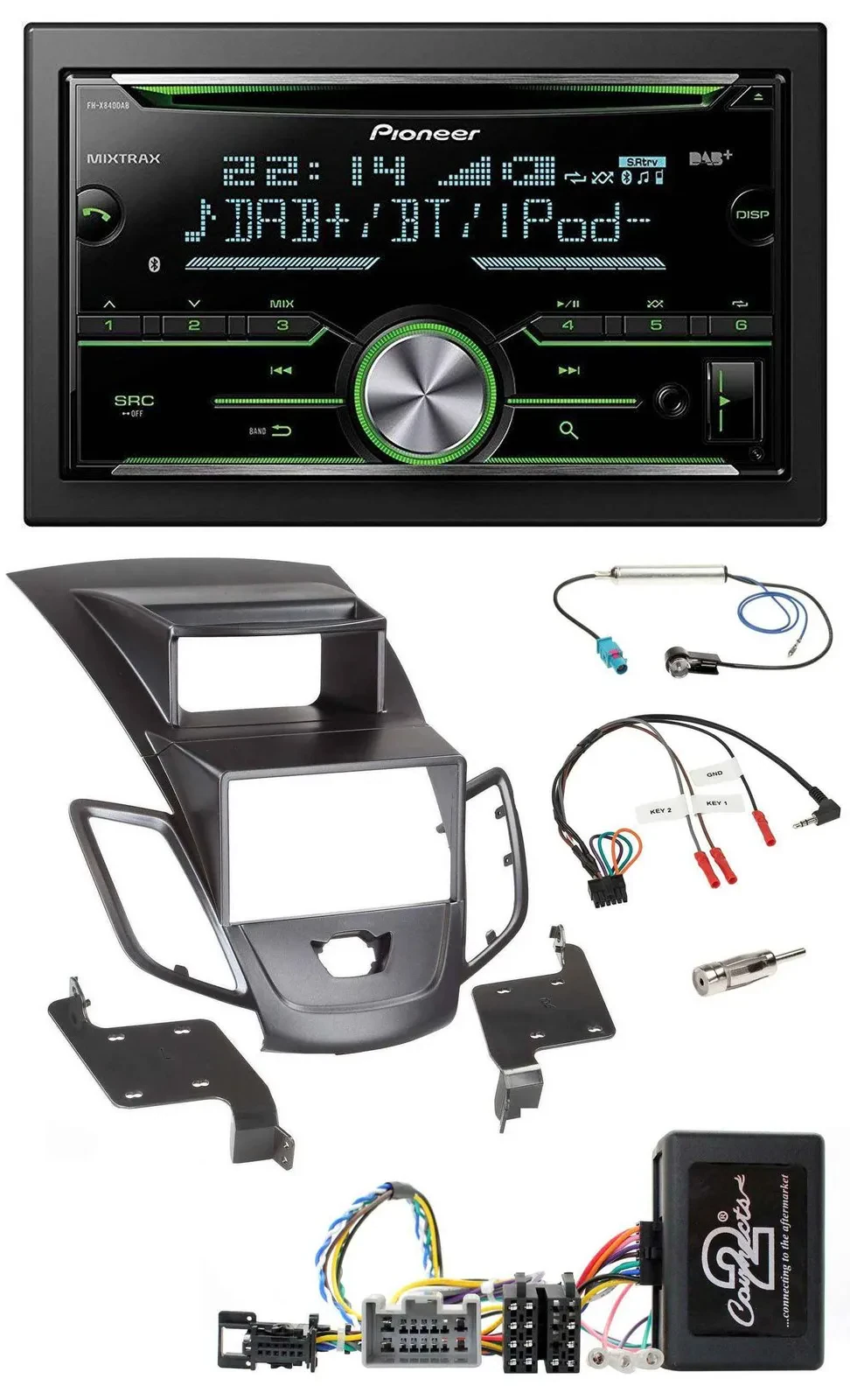 Pioneer Bluetooth Lenkrad DAB 2DIN USB CD Autoradio für Ford Fiesta Display 2008