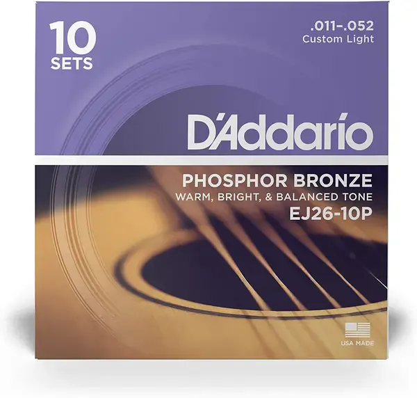 Струны для акустической гитары D'Addario EJ26-10P 11-52, бронза фосфорная, 10 комплектов