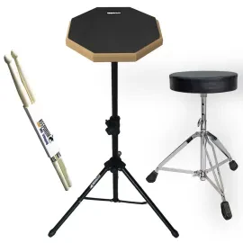 keepdrum Übungspad-Set, Practice Pad schwarz 8 Zoll, Stativ, Hocker, Drumsticks
