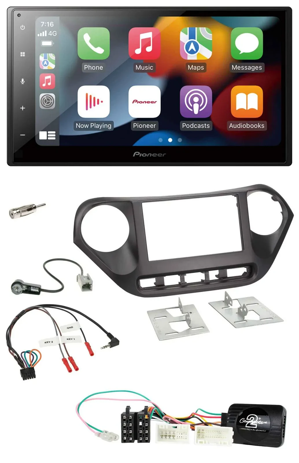 Автомагнитола для Hyundai i10 Pioneer 2DIN, DAB, Bluetooth, USB, поддержка кнопок на руле