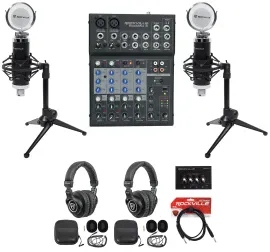 Rockville 2-Person Podcast Podcasting Recording Bundle w/Mics/Mixer/Headphones