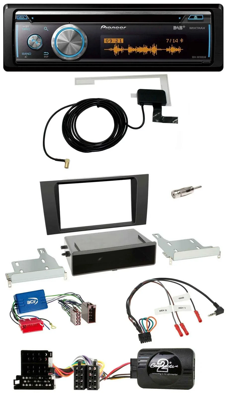 Pioneer Bluetooth DAB Lenkrad USB CD Autoradio für Audi A4 B5 1999-2001 Aktivsys