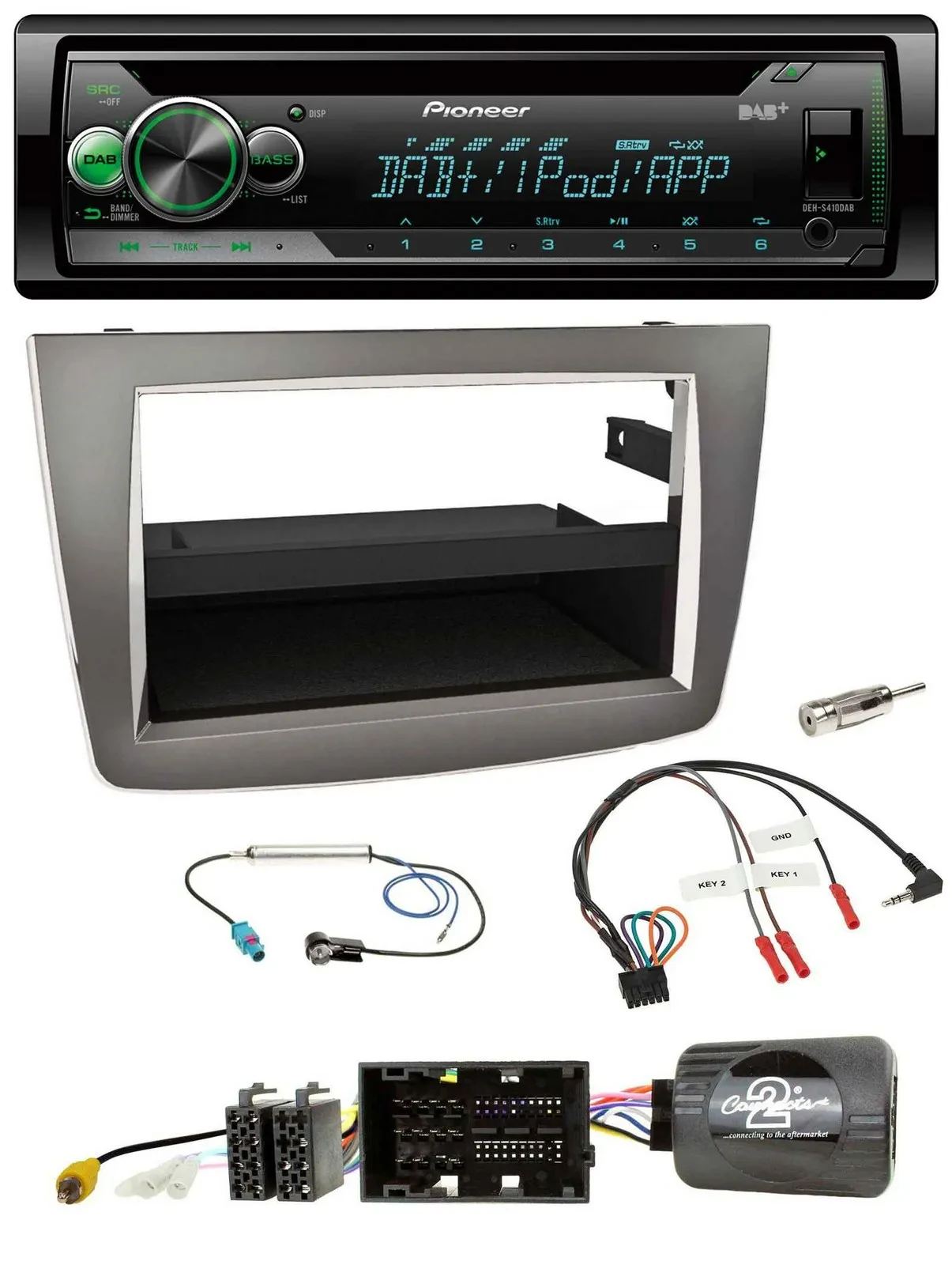 Автомагнитола Pioneer для Alfa Romeo MiTo (2014–2018, 955) серебристая USB MP3 DAB CD с поддержкой кнопок на руле