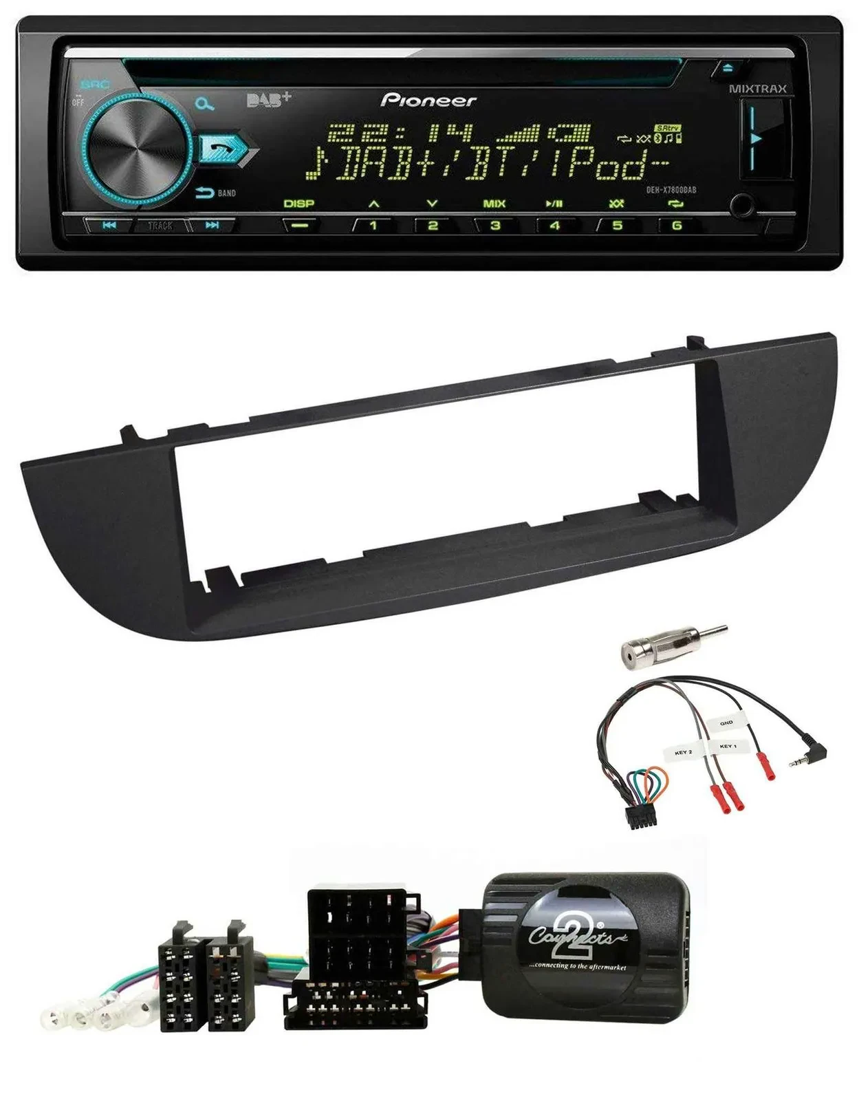 Pioneer DAB Lenkrad CD USB Bluetooth Autoradio für Fiat 500 ab 2007 schwarz
