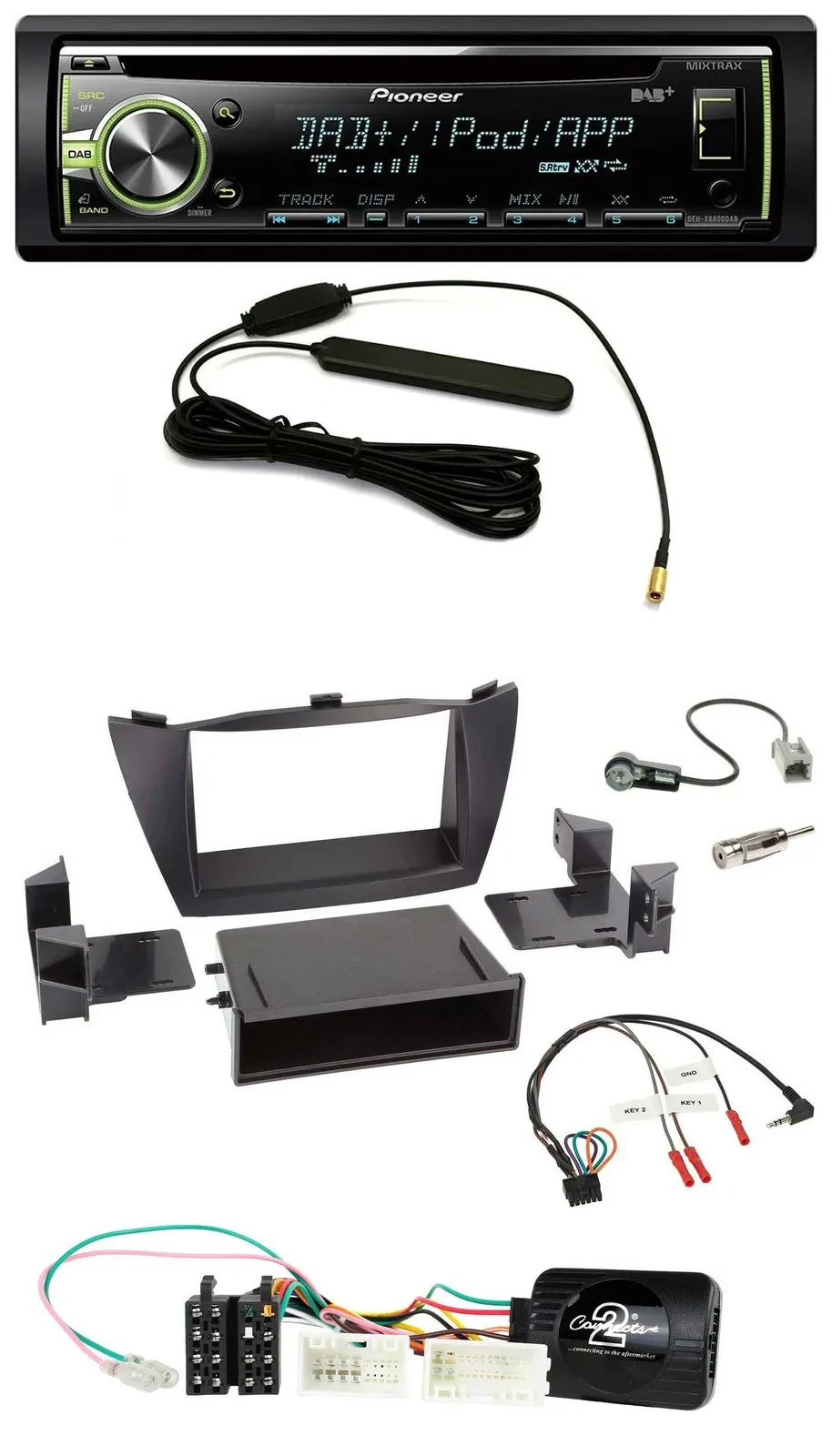 Автомагнитола Pioneer CD/USB/DAB для Hyundai ix35 (2010–2013) черная с управлением с руля