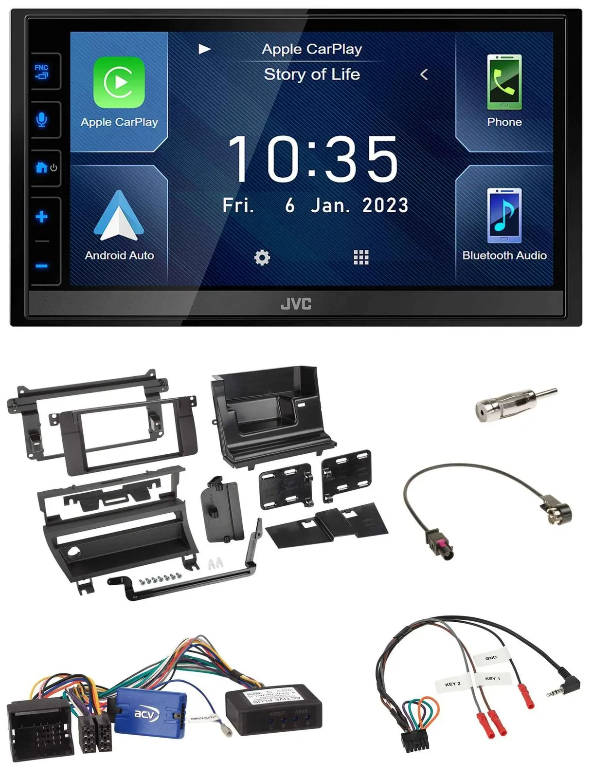 JVC DAB Bluetooth Lenkrad USB 2DIN Autoradio für BMW 3er E46 02-06 1 Schalteröff