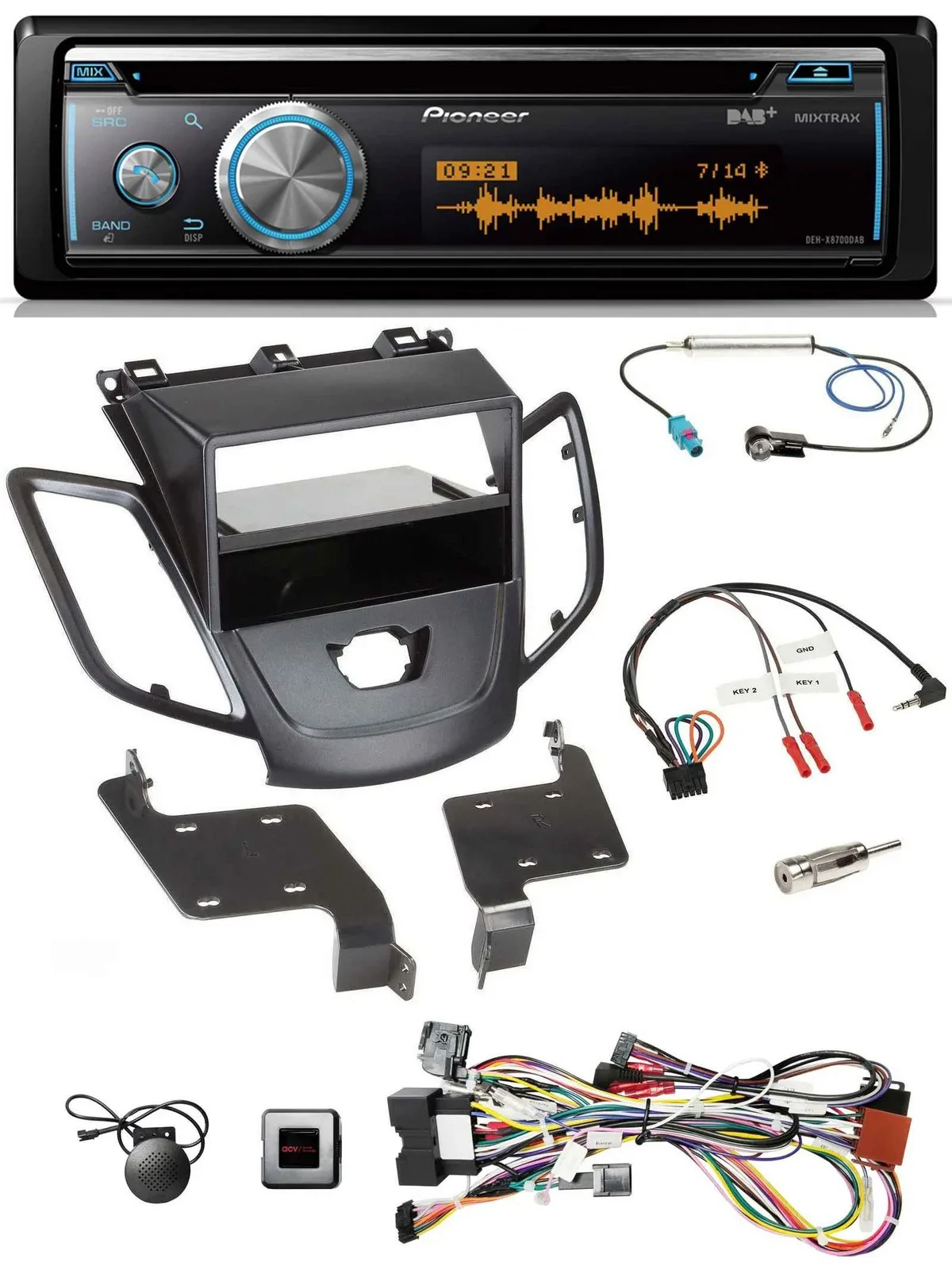 Pioneer Lenkrad DAB USB CD Bluetooth Autoradio für Ford Fiesta 08-10 ohne Displa