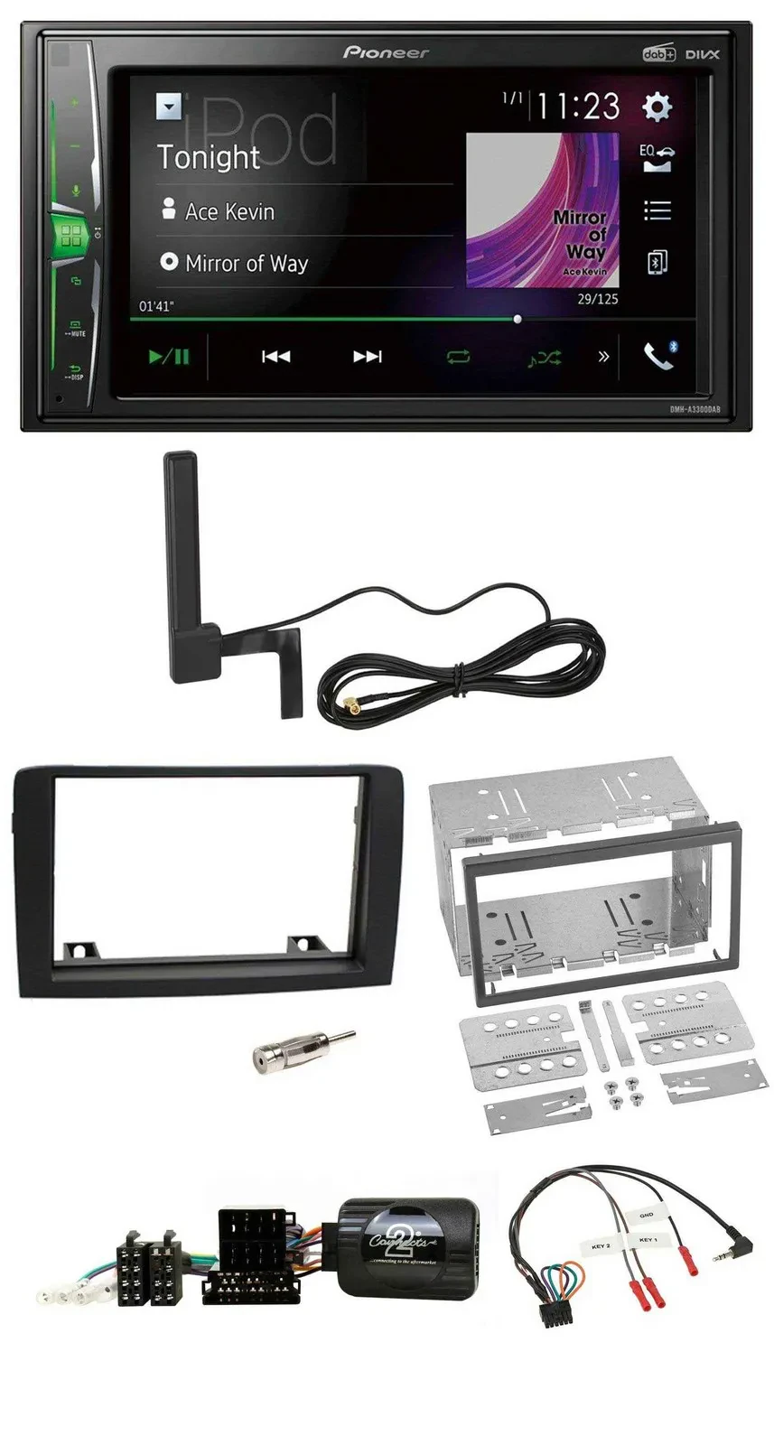 Автомагнитола Pioneer 2DIN, MP3, DAB, Bluetooth, совместима с кнопками на руле, для Fiat Idea (2006–2012), черная