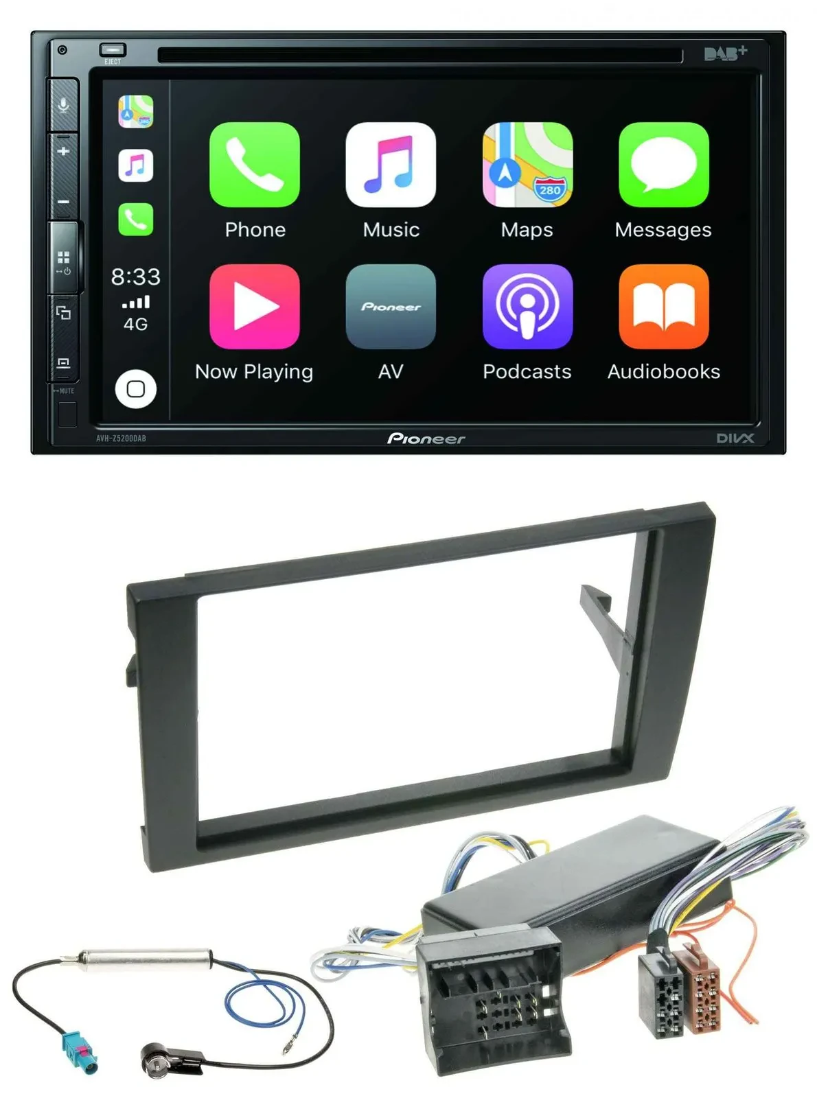 Автомагнитола для Audi A4 B7 (2004–2008) Pioneer 2DIN, DVD, MP3, DAB, Bluetooth, USB, совместима с Bose