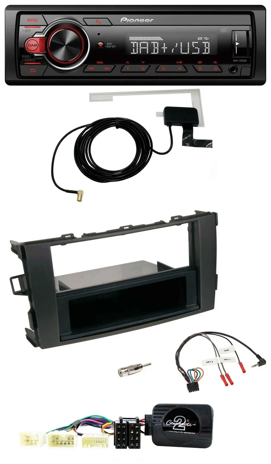 Автомагнитола для Toyota Auris 2007–2011 Pioneer 1DIN MP3 DAB USB, черная, совместима с управлением на руле