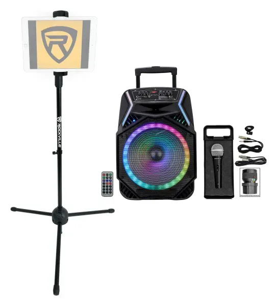 Technical Pro RAINB15 3000w Karaoke Machine System w/Bluetooth/LED+Tablet Stand