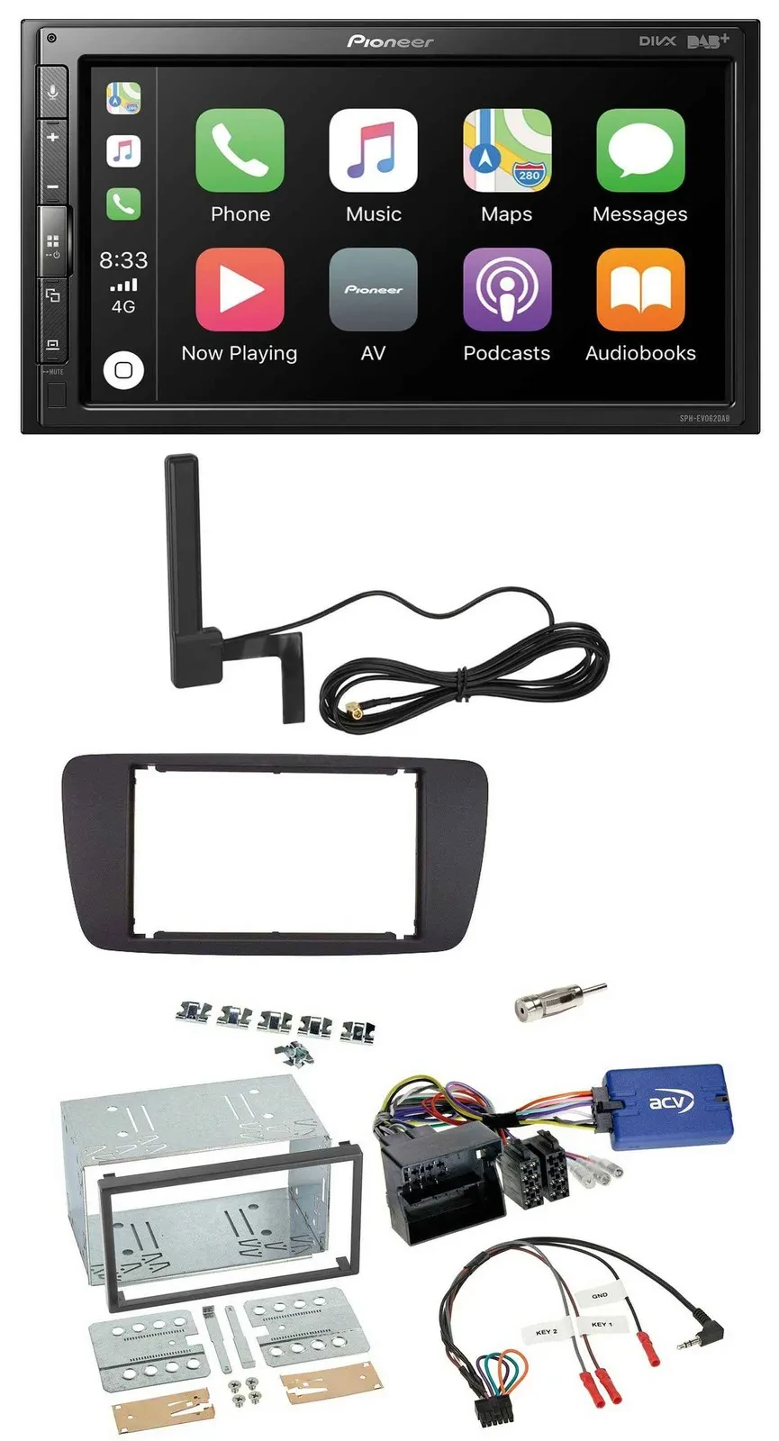 Автомагнитола Pioneer 2DIN Bluetooth DAB USB для Seat Ibiza (с 2008), поддержка управления с руля