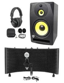 Rockville DPM10B 10" 400w Powered Studio Monitor Speaker+Headphones+Mic+Shield