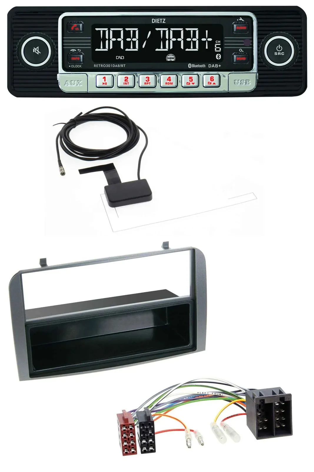 Dietz DAB Bluetooth USB MP3 Autoradio für Alfa Romeo 147 GT Ablagefach anthrazit