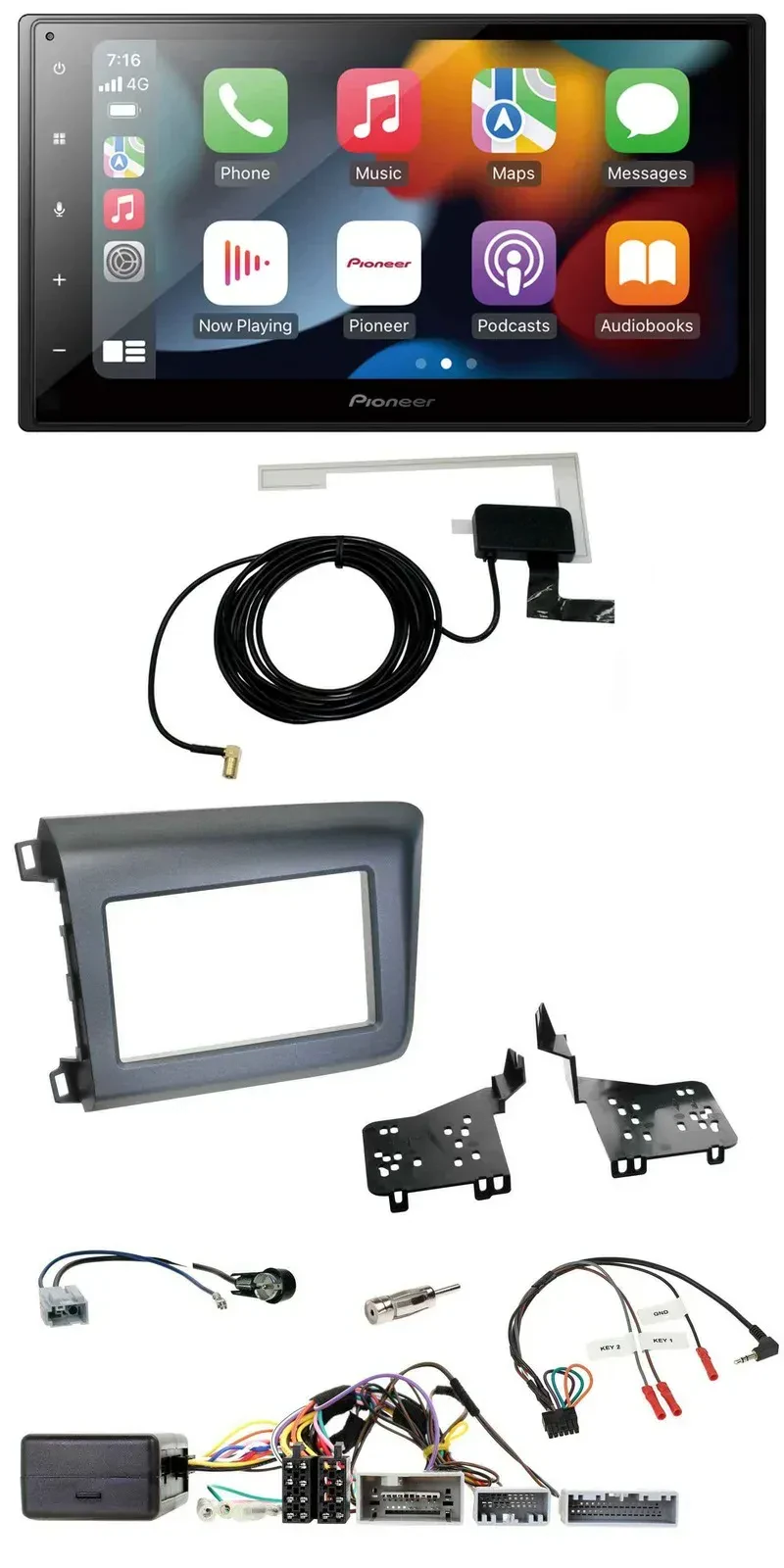 Автомагнитола Pioneer 2DIN USB Bluetooth DAB для Honda Civic (US) 2012 с поддержкой кнопок на руле
