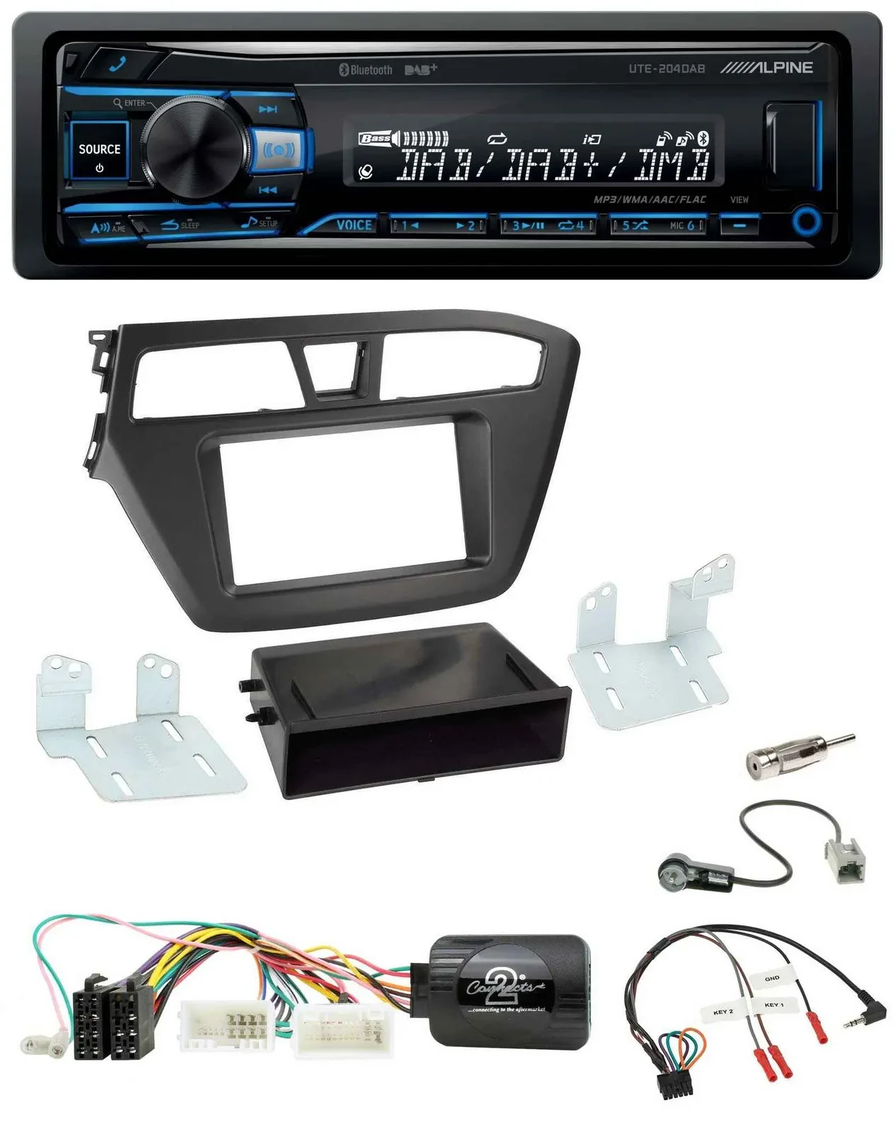 Автомагнитола Alpine для Hyundai i20 (с 2015), USB, Bluetooth, DAB, поддержка управления с руля