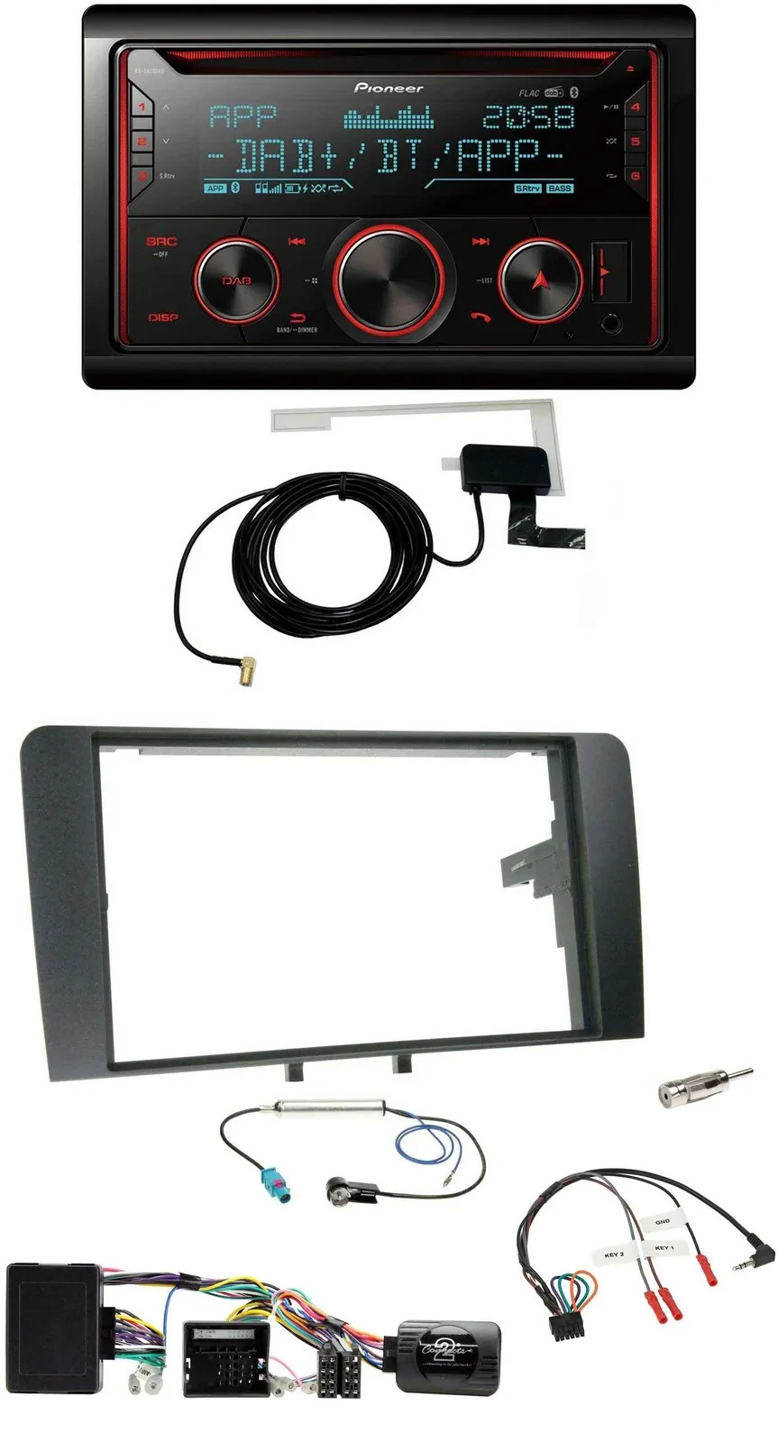 Автомагнитола Pioneer 2DIN, DAB, USB, CD, Bluetooth для Audi A3 8P (2003–2012), совместимая с управлением на руле и системой Bose