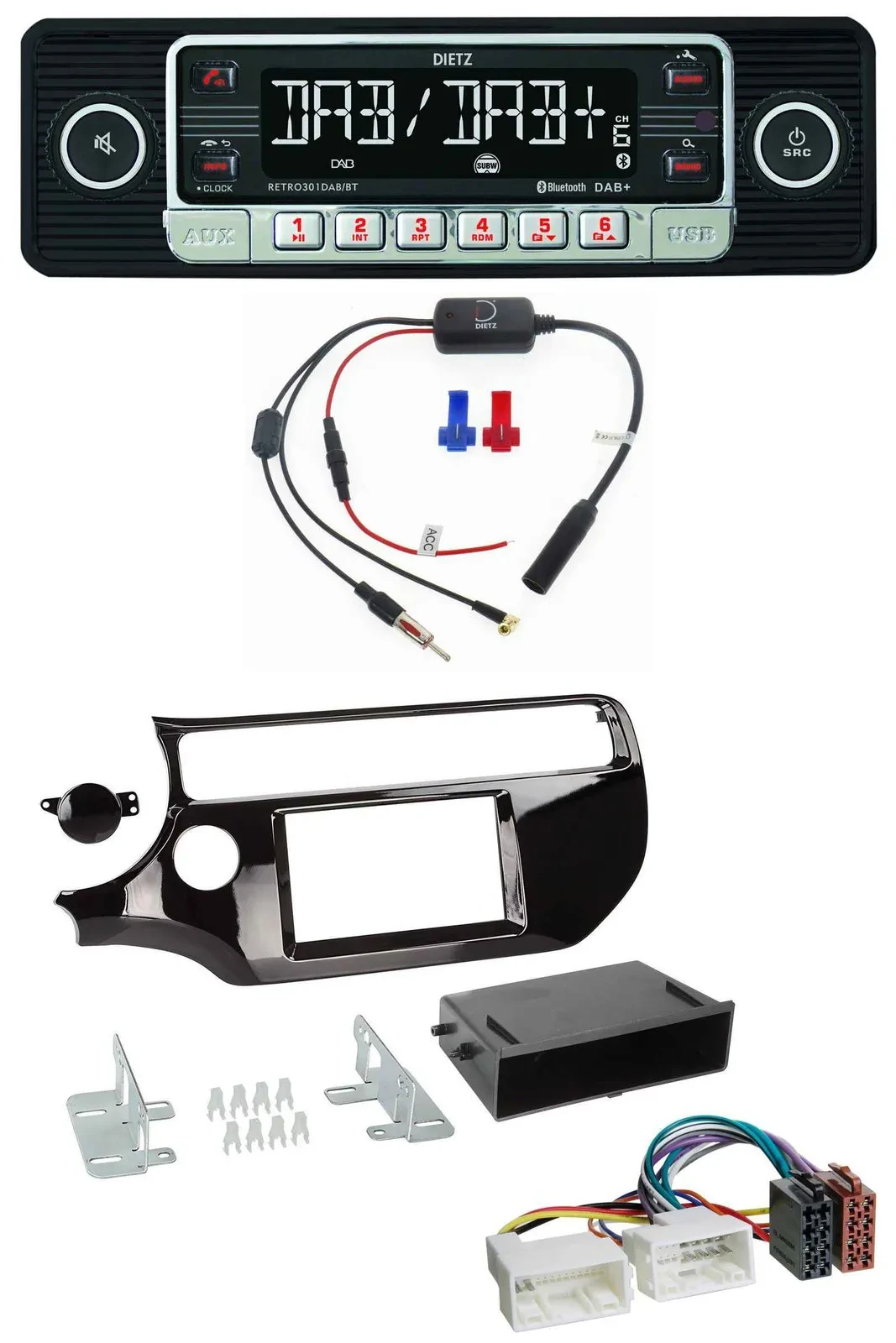 Dietz MP3 DAB Bluetooth USB Autoradio für Kia Rio UB ab 2015 piano-schwarz