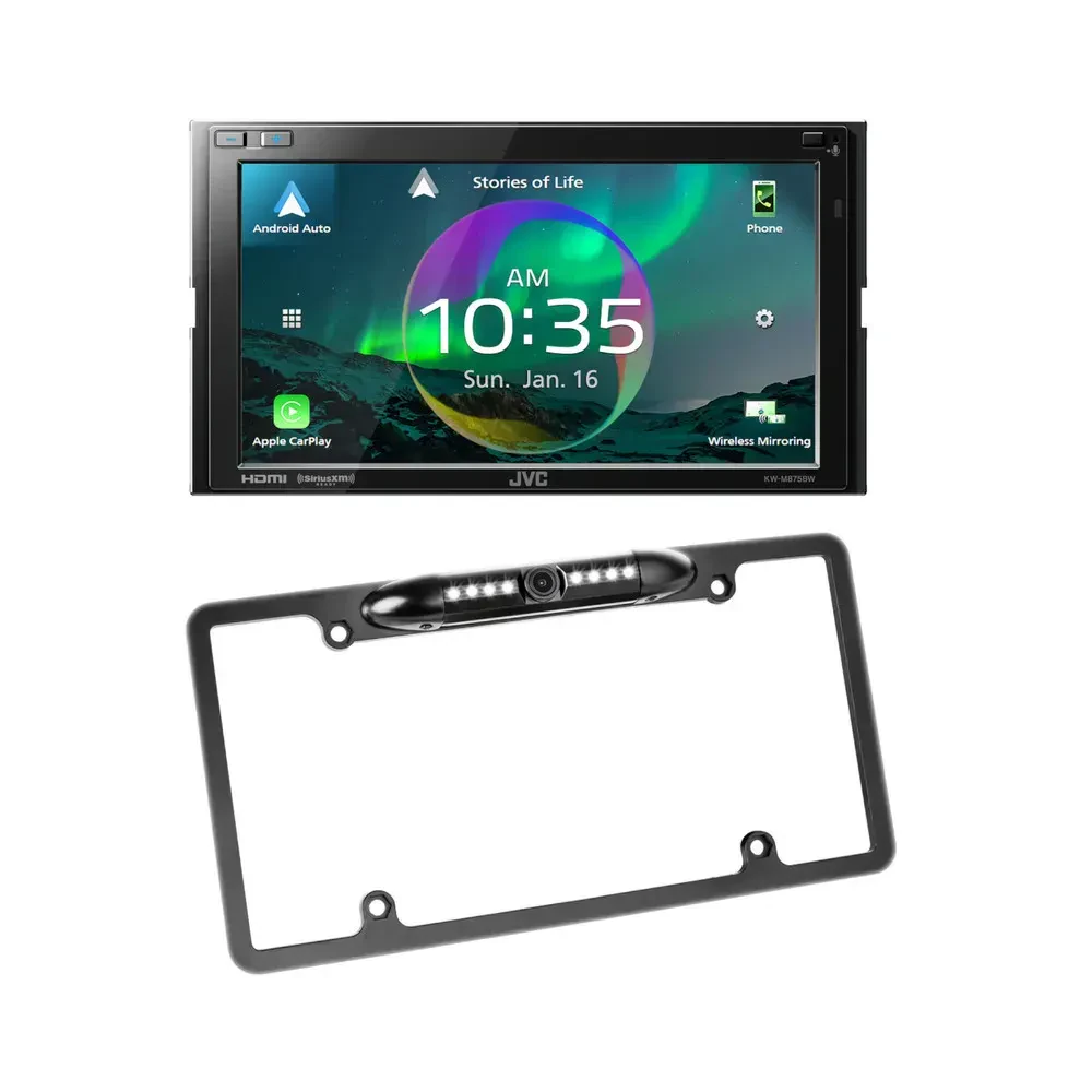 Автомагнитола JVC KWM875BW 6.8", 2-DIN, сенсорный экран, с камерой на рамке номера