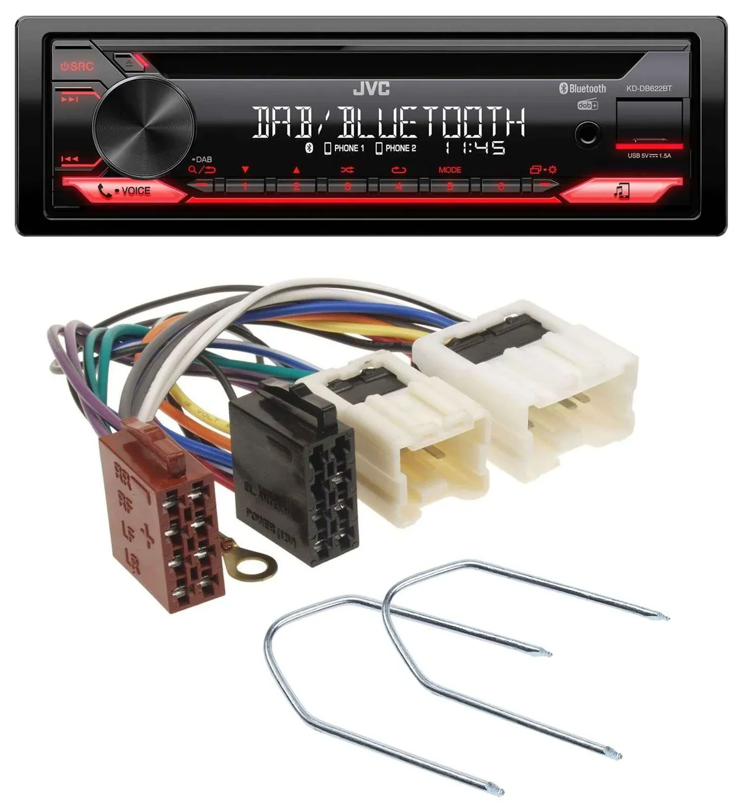 Автомагнитола для Nissan Pathfinder 96–03, Quest 93–02 JVC CD, DAB, USB, Bluetooth, MP3