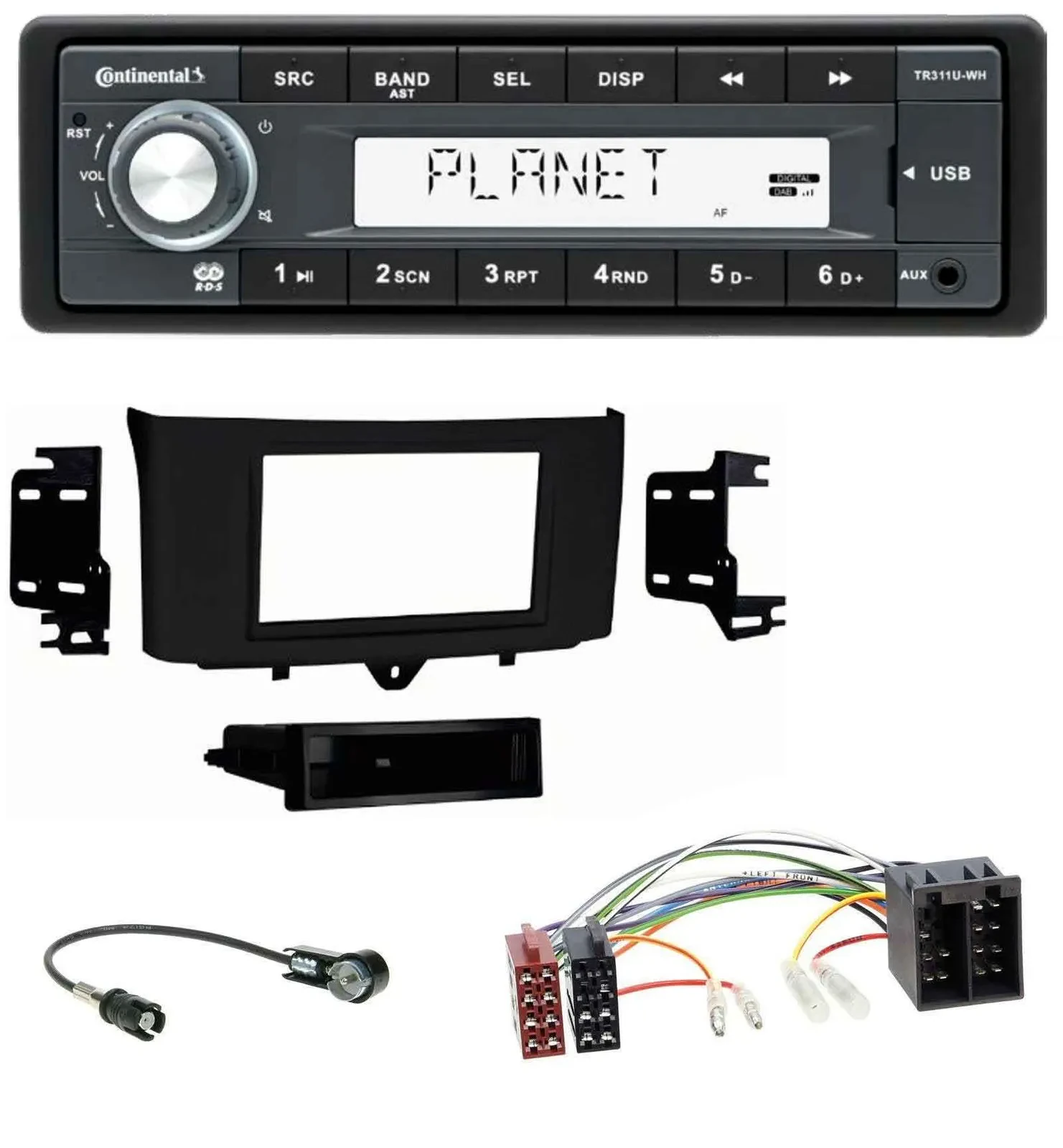 Continental USB MP3 AUX 1DIN Autoradio für Smart ForTwo (2010-2015)