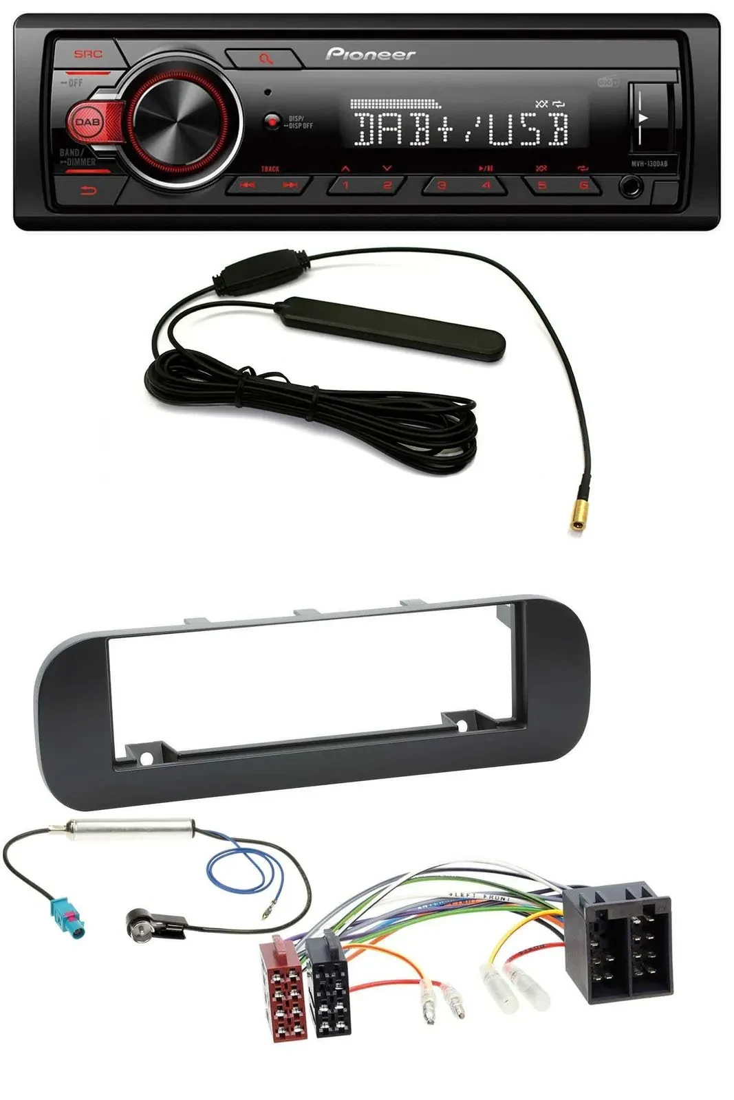 Pioneer MP3 DAB 1DIN AUX USB Autoradio für Fiat Panda (ab 2012) - schwarz