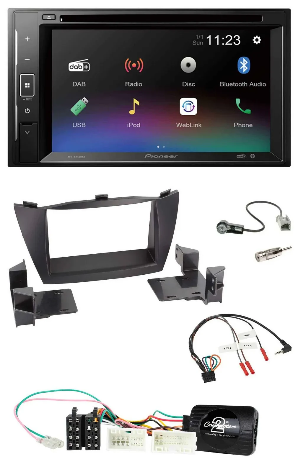 Pioneer Bluetooth Lenkrad USB 2DIN DAB DVD Autoradio für Hyundai ix35 2010-2013
