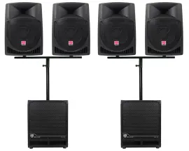 (4) Rockville RPG12 12" Active DJ PA Speakers+Mounts+(2) 12" Powered Subwoofers