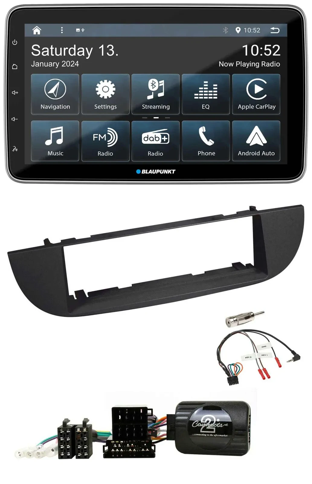 Blaupunkt USB DAB SD Lenkrad Bluetooth Autoradio für Fiat 500 ab 2007 schwarz