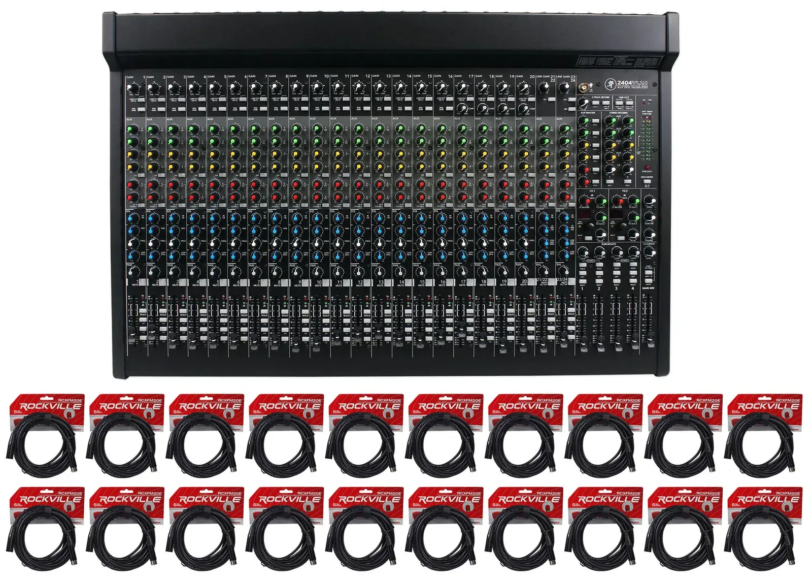 Аналоговый микшер Mackie 2404VLZ4 24-канальный, 4-шины, с эффектами, с USB (набор, 20 шт., XLR-кабели)