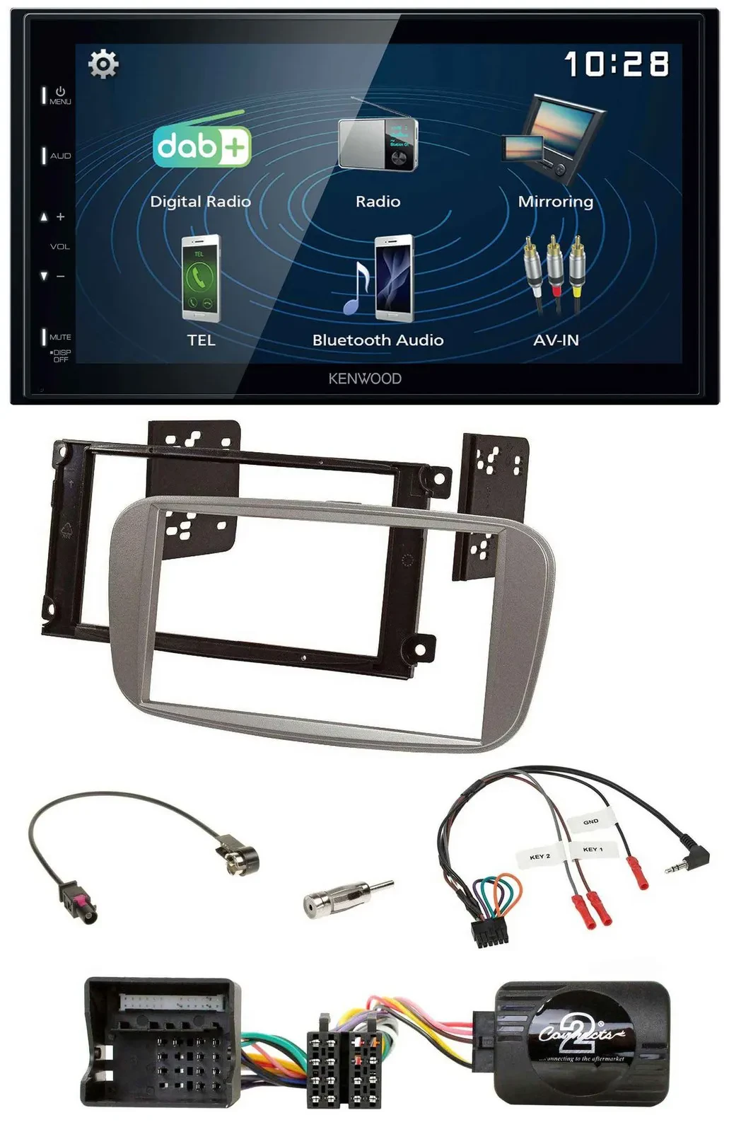 Kenwood 2DIN Bluetooth Lenkrad USB DAB Autoradio für Ford Mondeo S-Max ab 07 sil