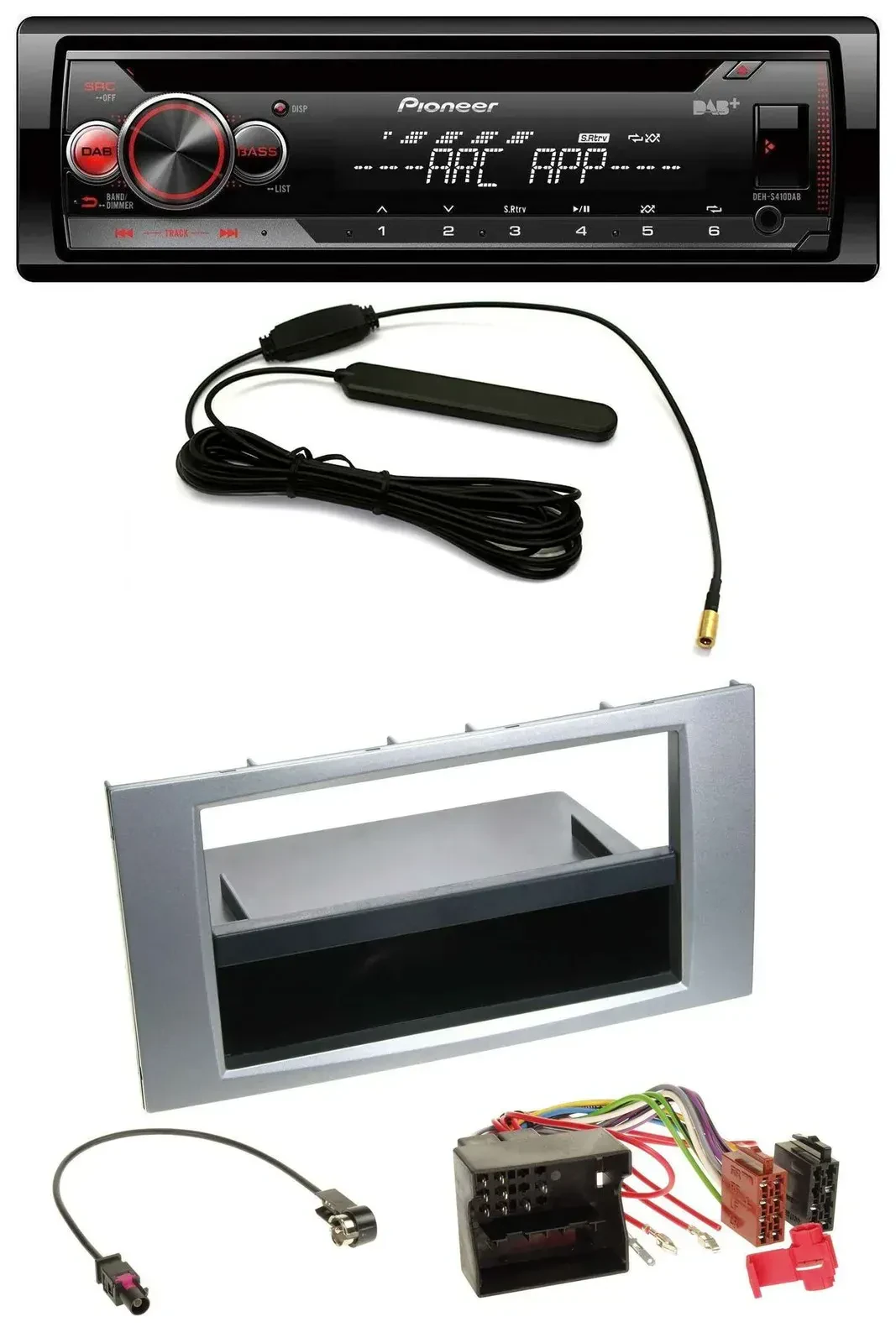 Автомагнитола для Ford Fiesta/Focus (2004–2008) Pioneer CD/USB/AUX/DAB/MP3 серебристая