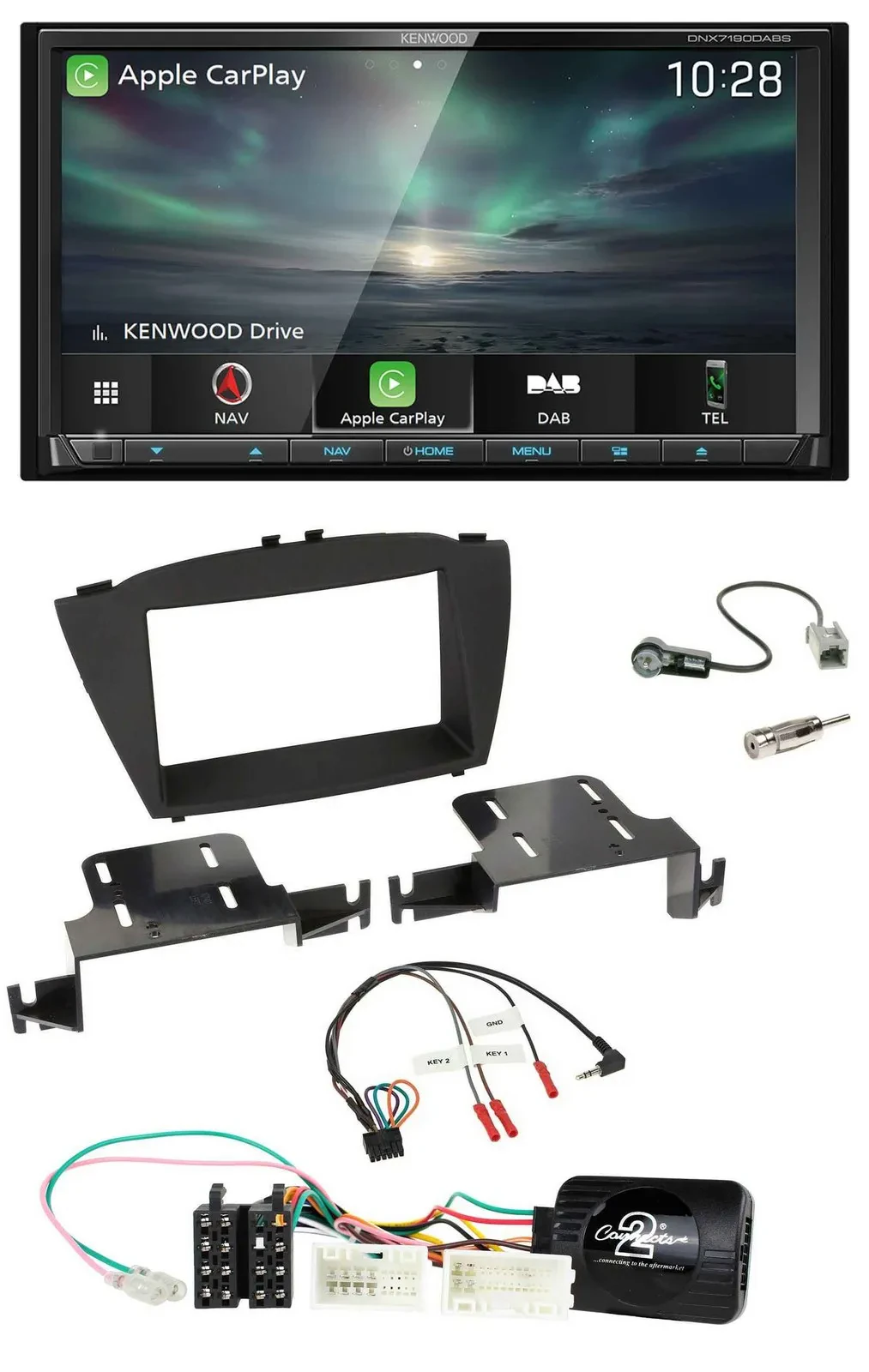 Kenwood Bluetooth USB 2DIN Lenkrad TMC DAB Navigation für Hyundai ix35 ab 2013 o