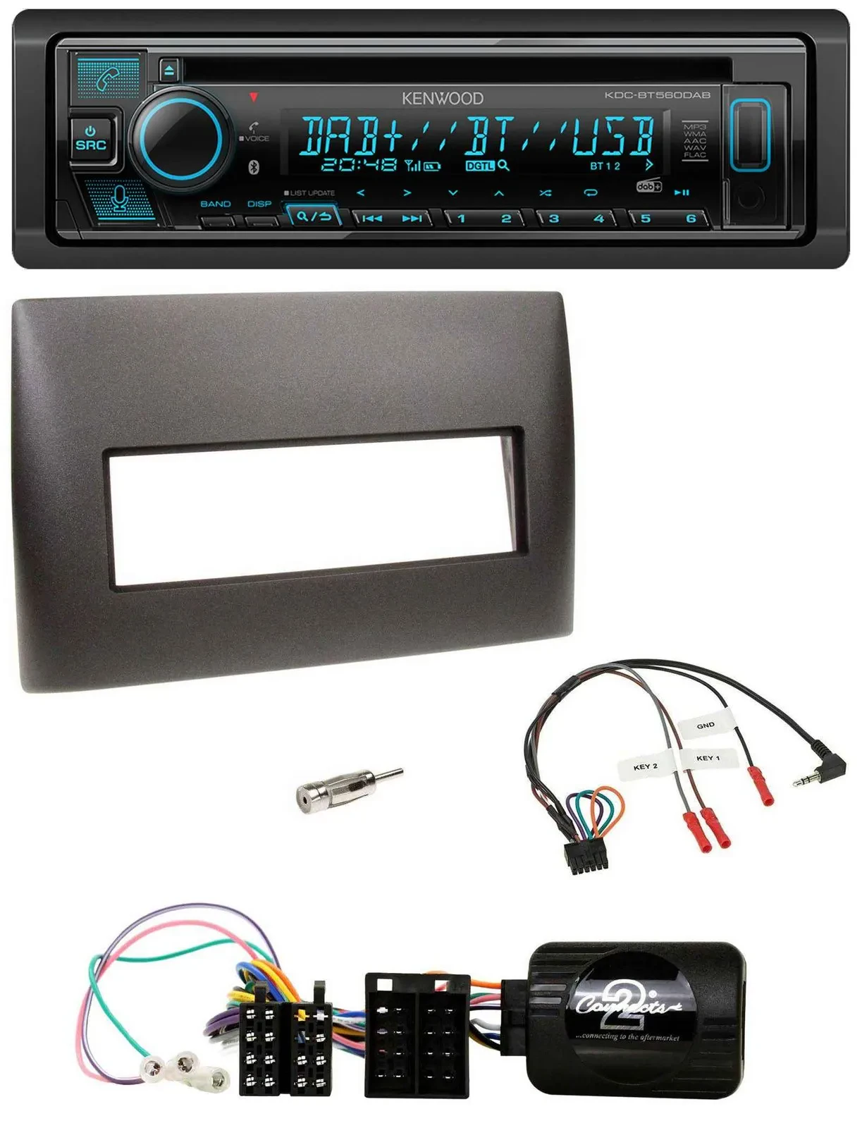 Kenwood Bluetooth DAB CD Lenkrad USB Autoradio für Fiat Stilo 2001-2007 schwarz