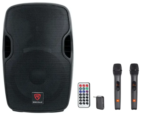 Rockville BPA12 12" Powered 600w DJ PA Speaker w Bluetooth+(2) JBL Wireless Mics