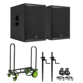 RCF SUB 705-AS MK3 15” Active Powered Subwoofers Pair w Cables + Poles + Cart