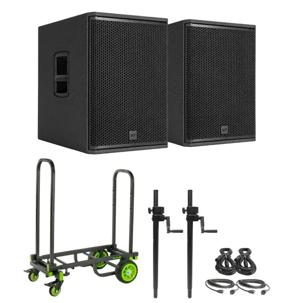 RCF SUB 705-AS MK3 15” Active Powered Subwoofers Pair w Cables + Poles + Cart